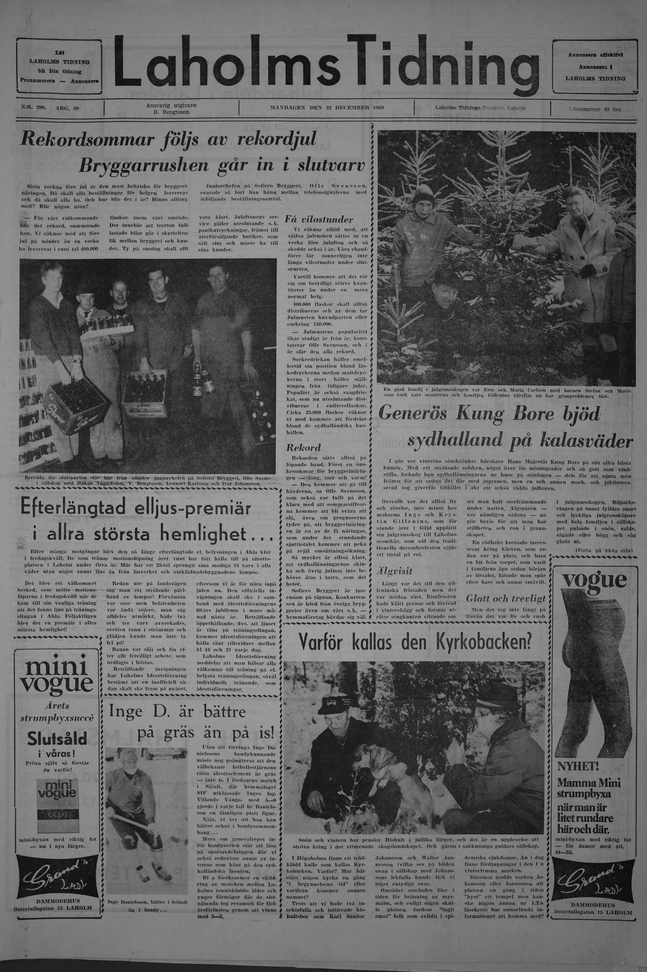 Laholms Tidning Måndag 22 december 1969, sida 1
