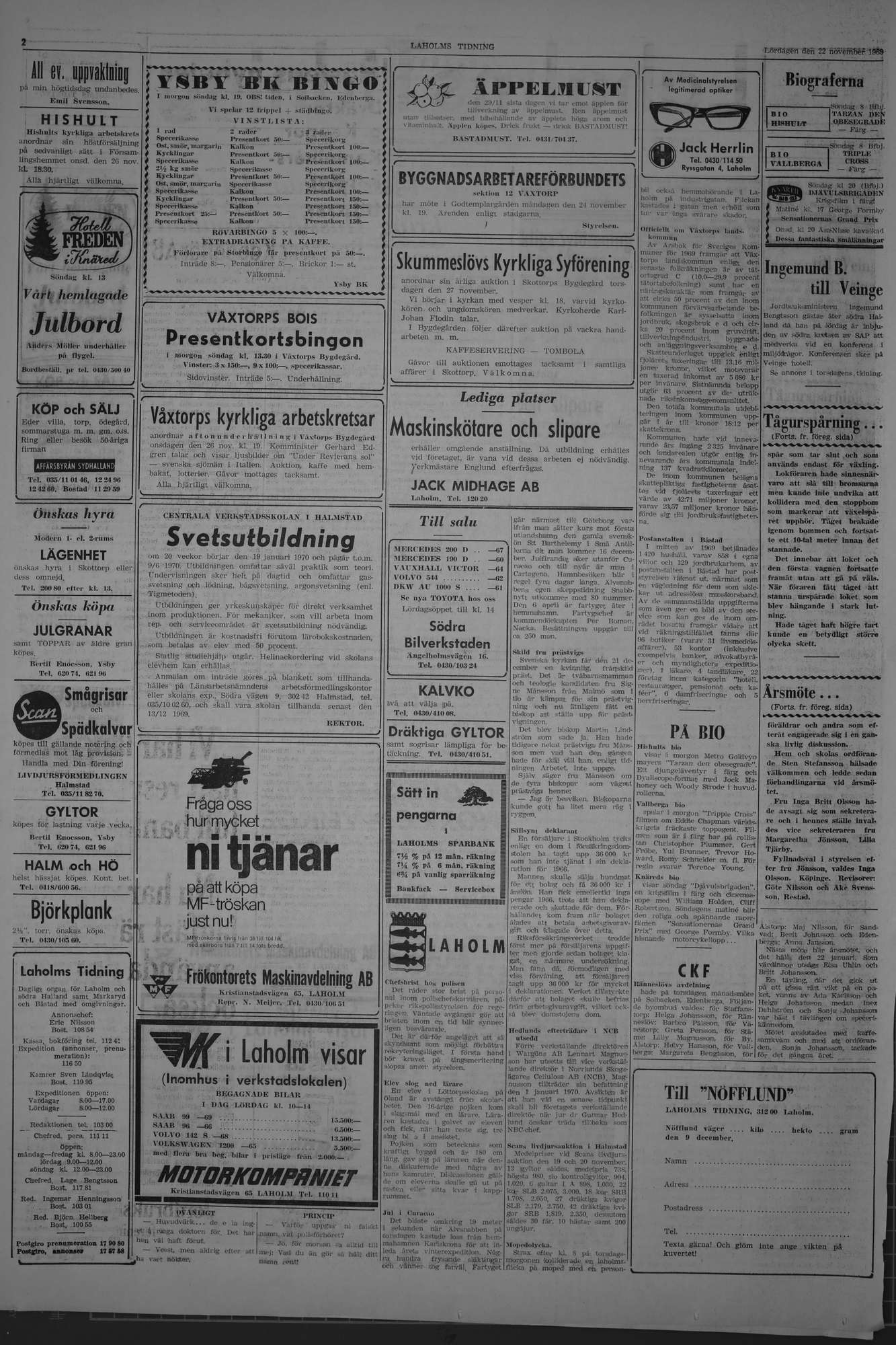 Laholms Tidning Lördag 22 november 1969, sida 2