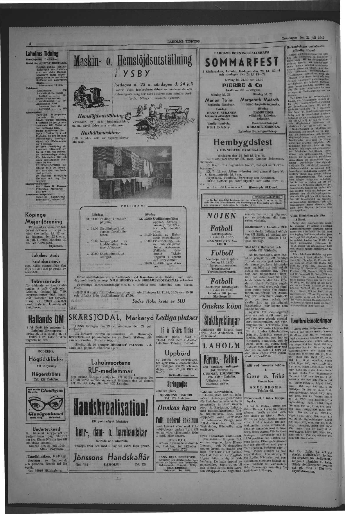 Laholms Tidning Torsdag 21 juli 1949, sida 2