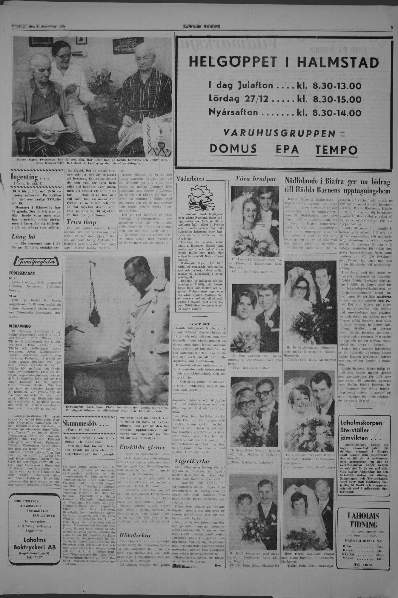 Laholms Tidning Onsdag 24 december 1969, sida 3