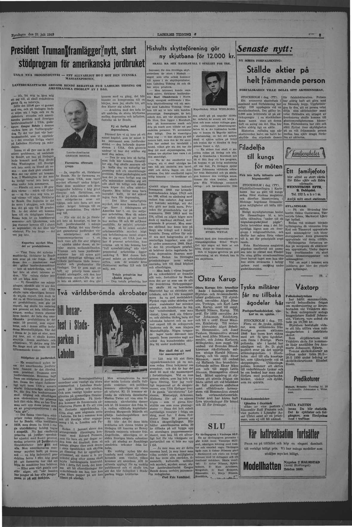 Laholms Tidning Torsdag 21 juli 1949, sida 3