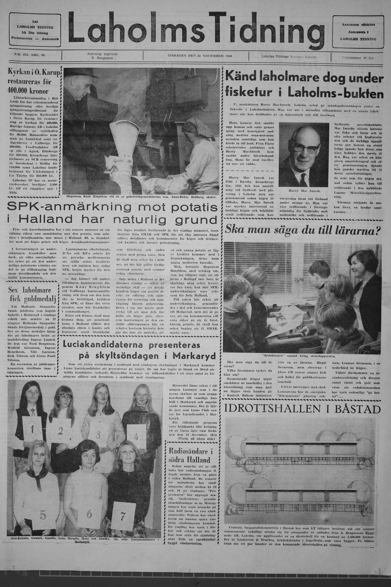 Laholms Tidning Tisdag 25 november 1969, sida 1