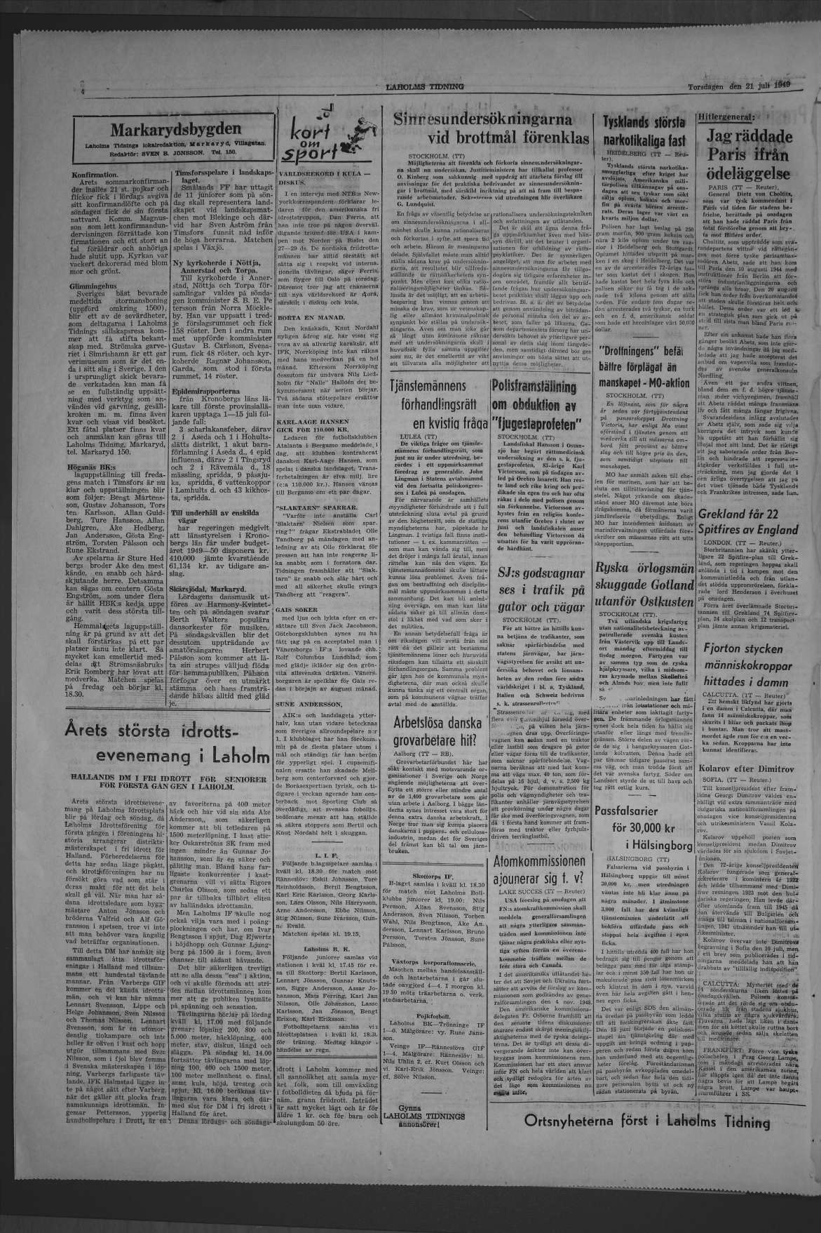 Laholms Tidning Torsdag 21 juli 1949, sida 4