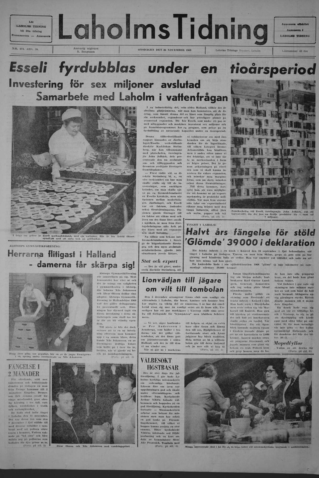 Laholms Tidning Onsdag 26 november 1969, sida 1