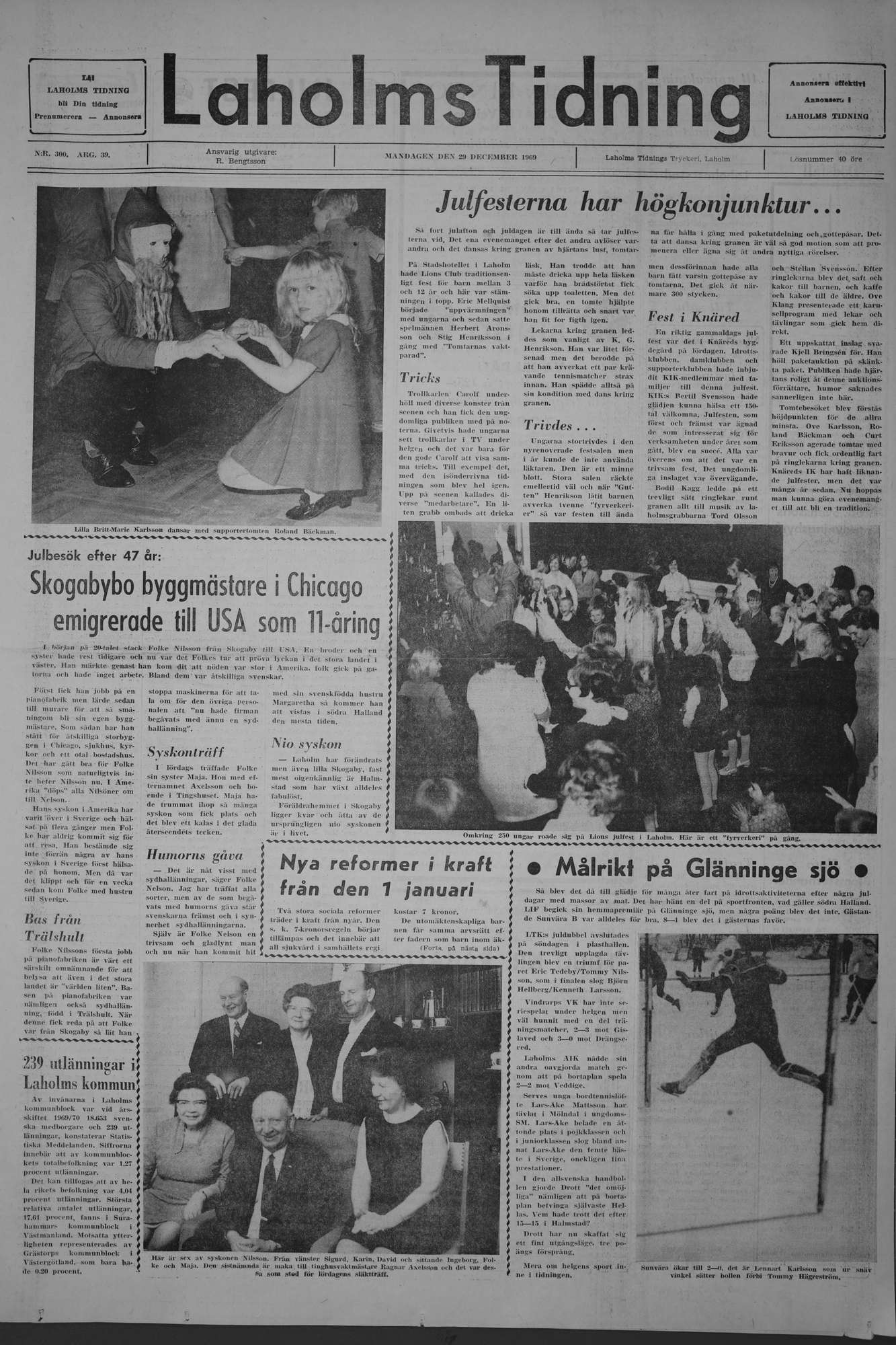 Laholms Tidning Måndag 29 december 1969, sida 1