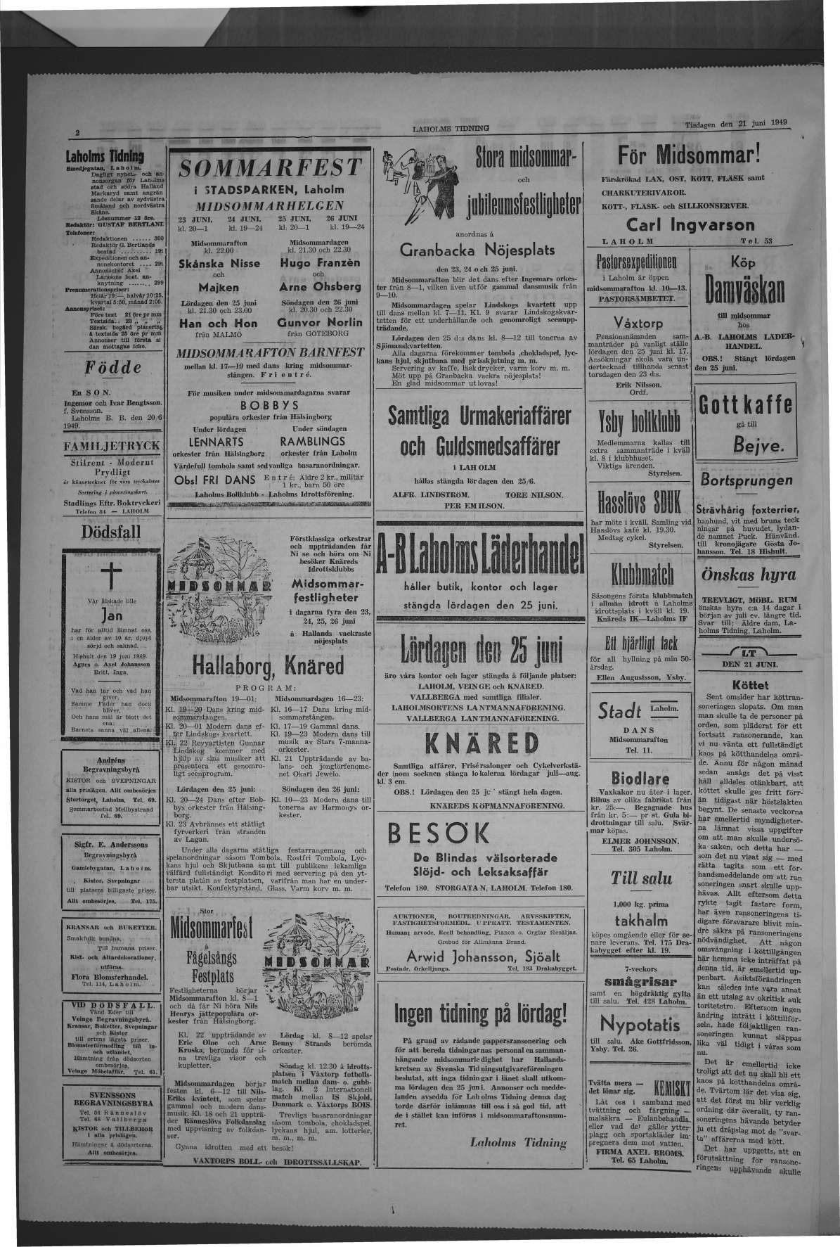 Laholms Tidning Tisdag 21 juni 1949, sida 2