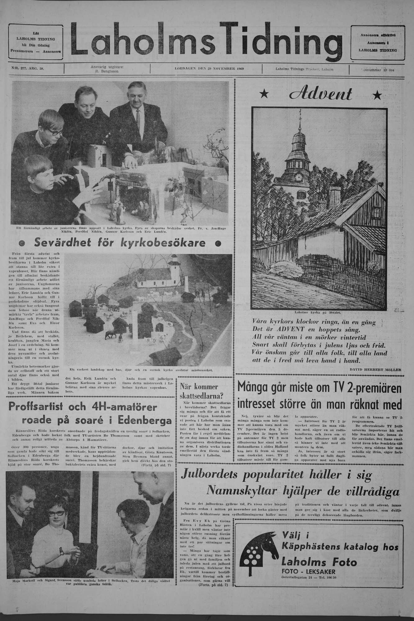 Laholms Tidning Lördag 29 november 1969, sida 1