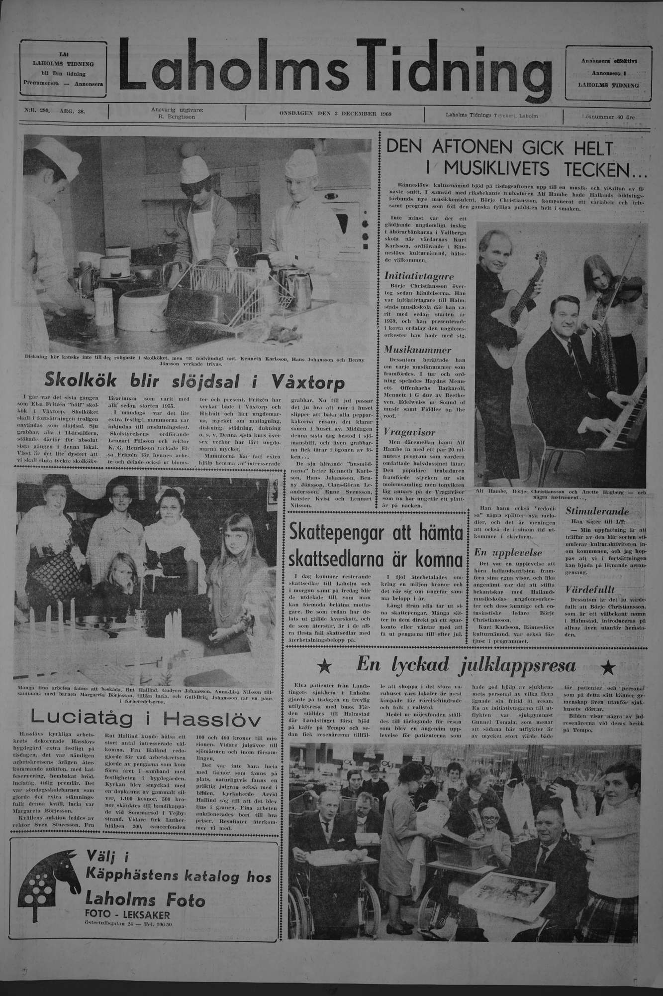 Laholms Tidning Onsdag 3 december 1969, sida 1