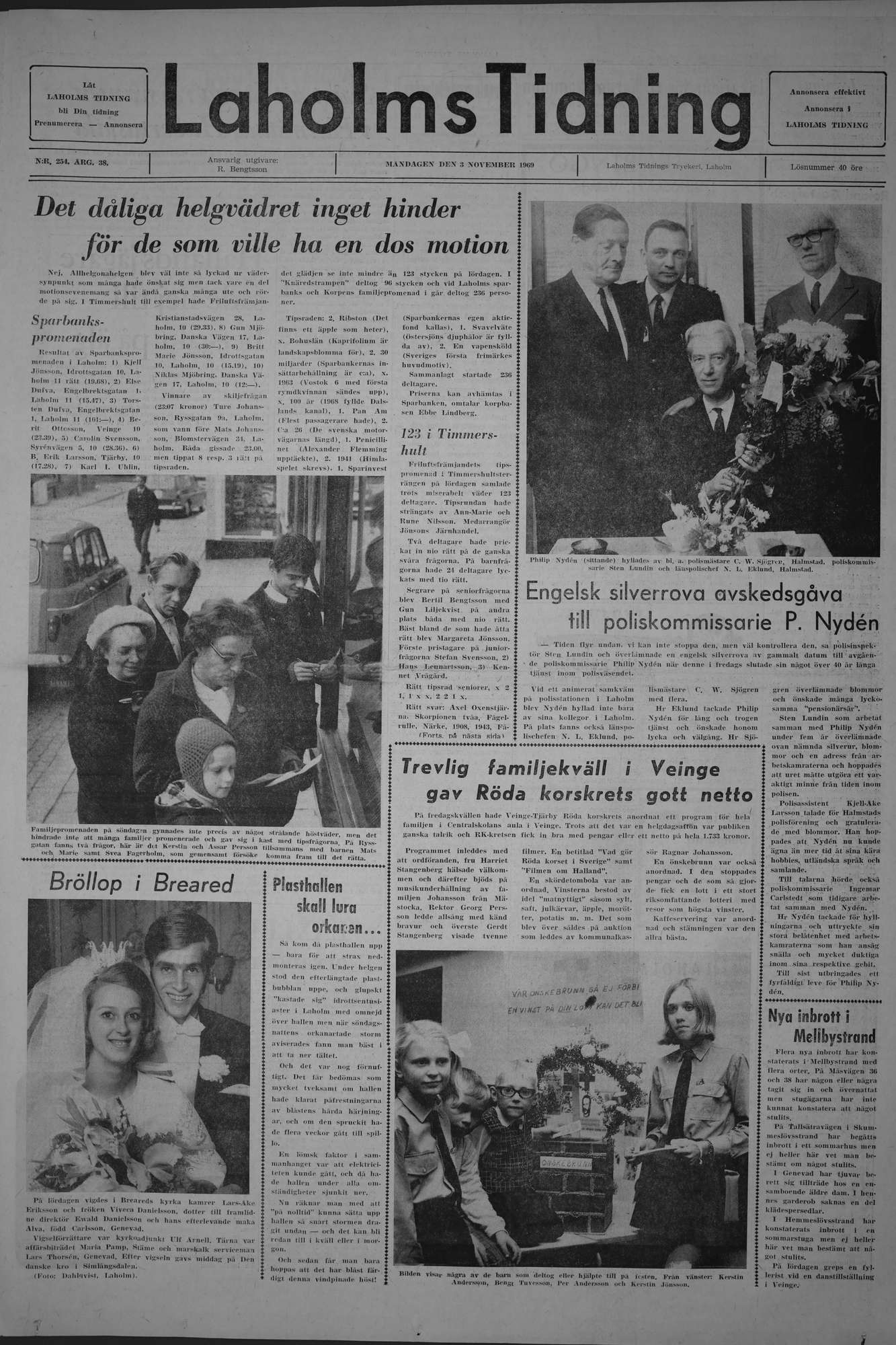 Laholms Tidning Måndag 3 november 1969, sida 1