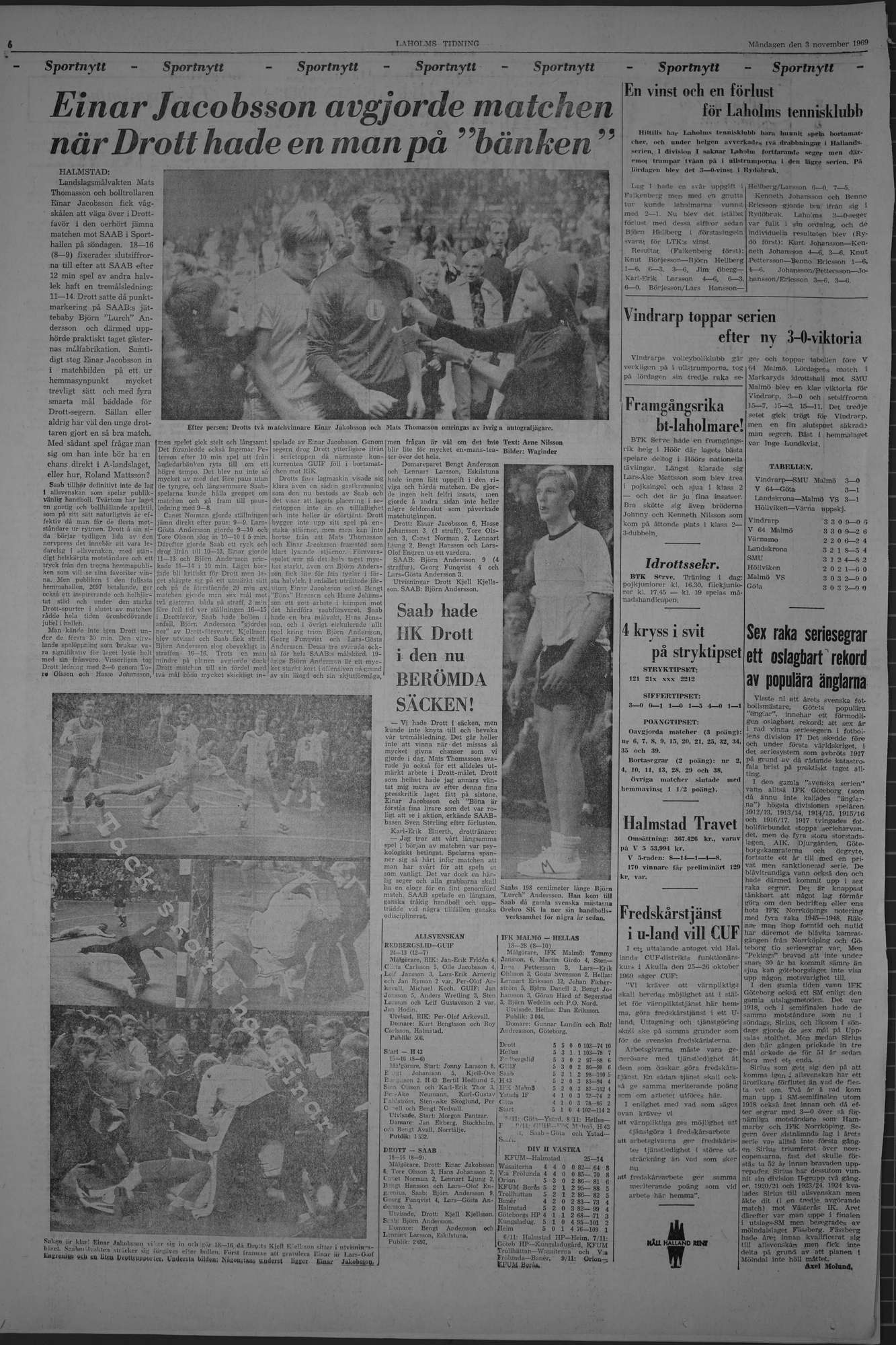Laholms Tidning Måndag 3 november 1969, sida 6