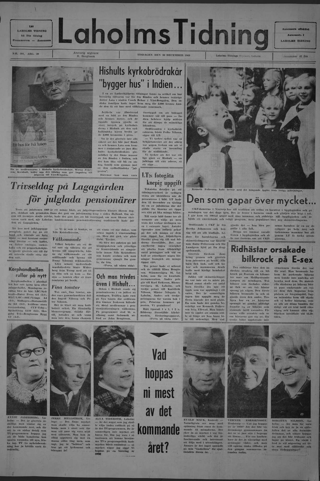 Laholms Tidning Tisdag 30 december 1969, sida 1