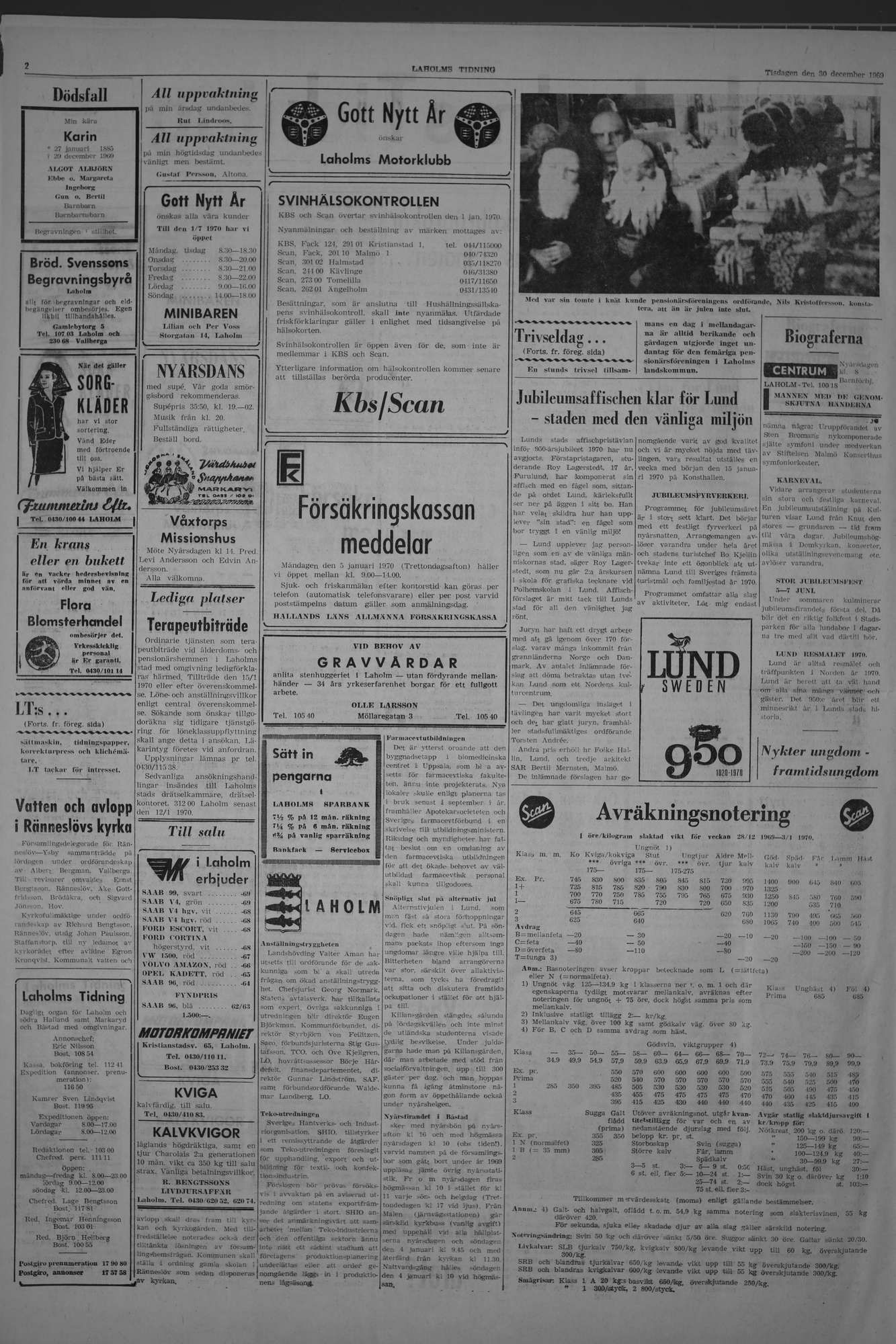 Laholms Tidning Tisdag 30 december 1969, sida 2