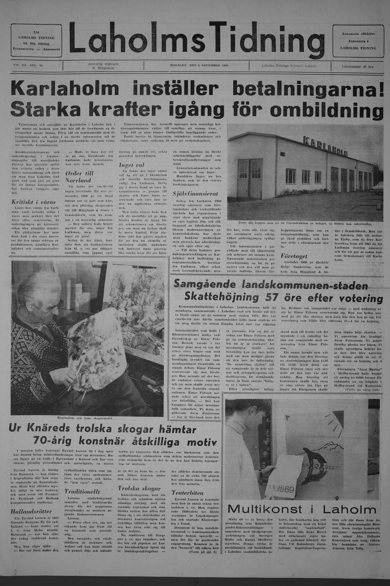 Laholms Tidning Tisdag 4 november 1969, sida 1
