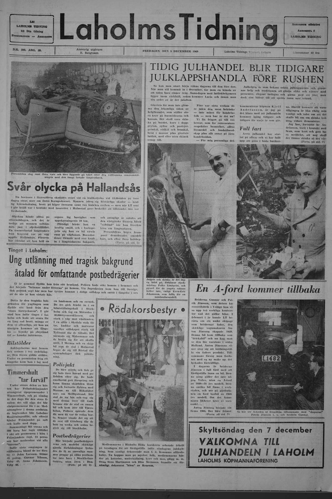 Laholms Tidning Fredag 5 december 1969, sida 1