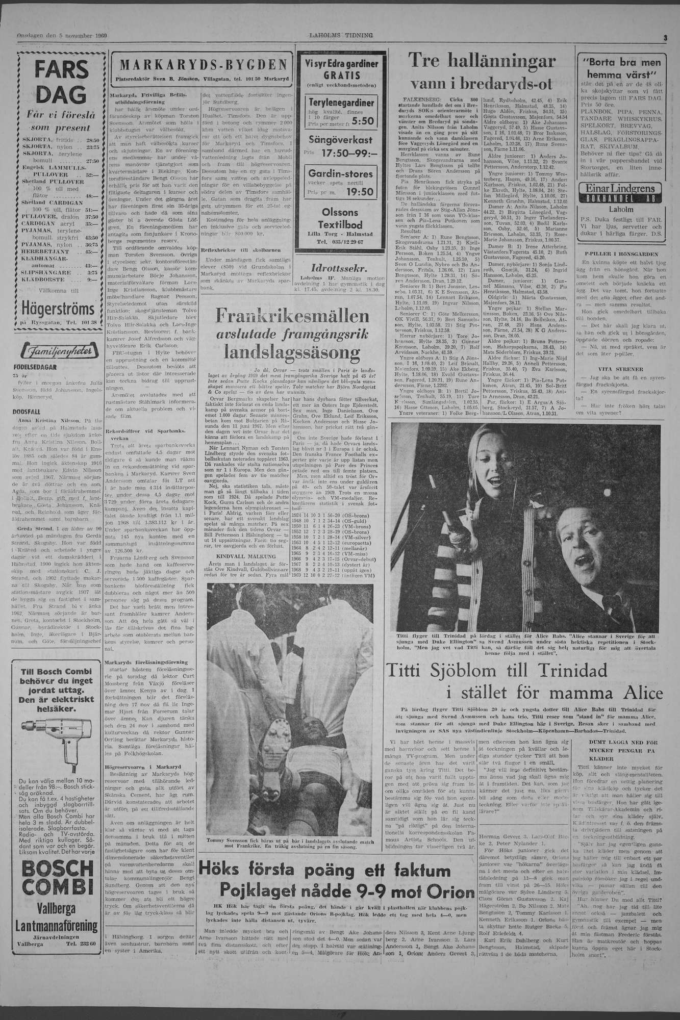 Laholms Tidning Onsdag 5 november 1969, sida 3