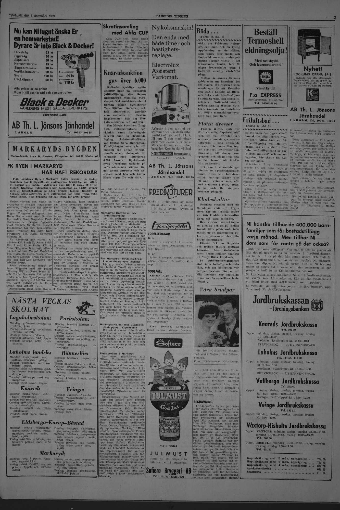 Laholms Tidning Lördag 6 december 1969, sida 3