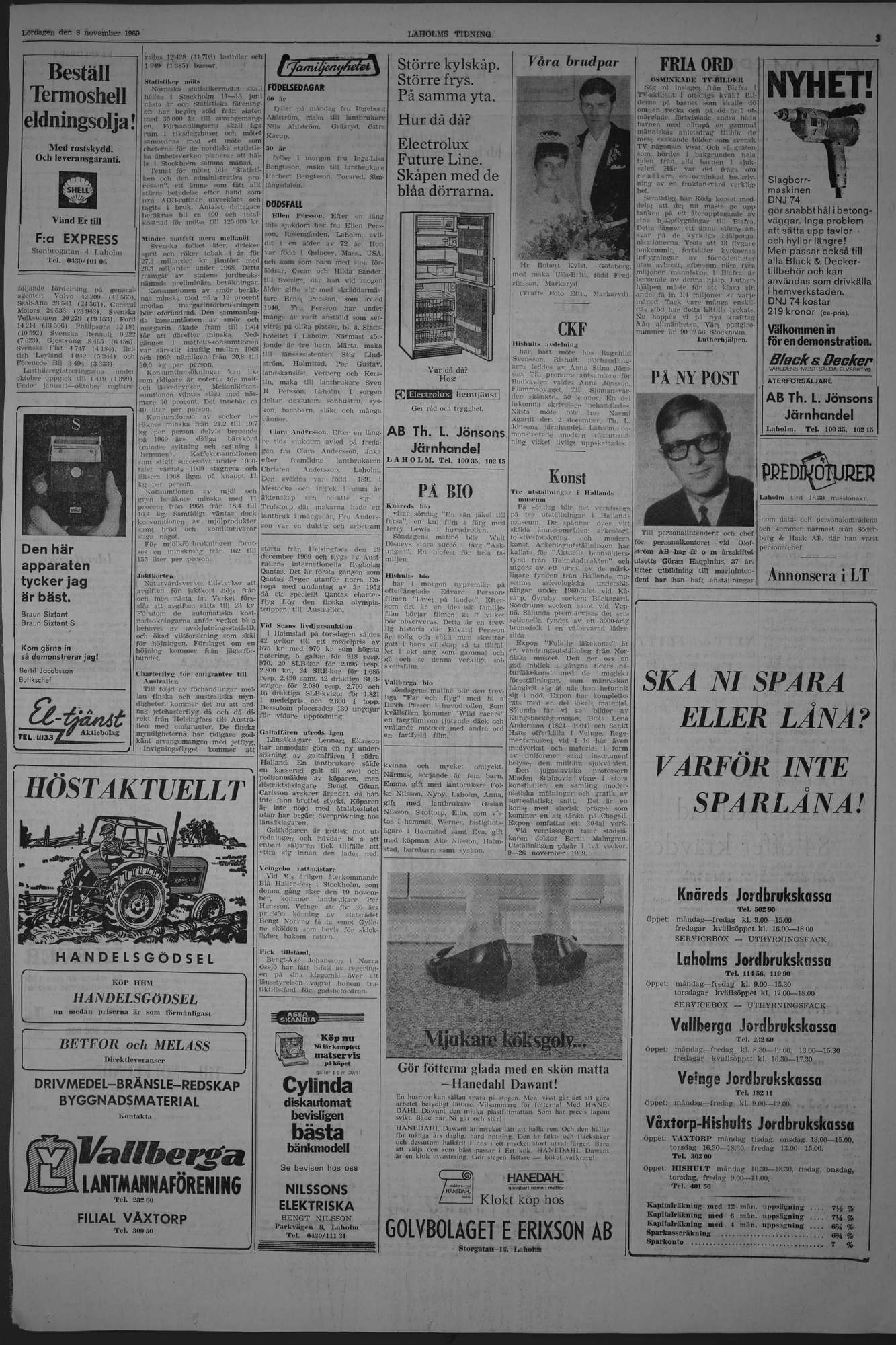Laholms Tidning Lördag 8 november 1969, sida 3