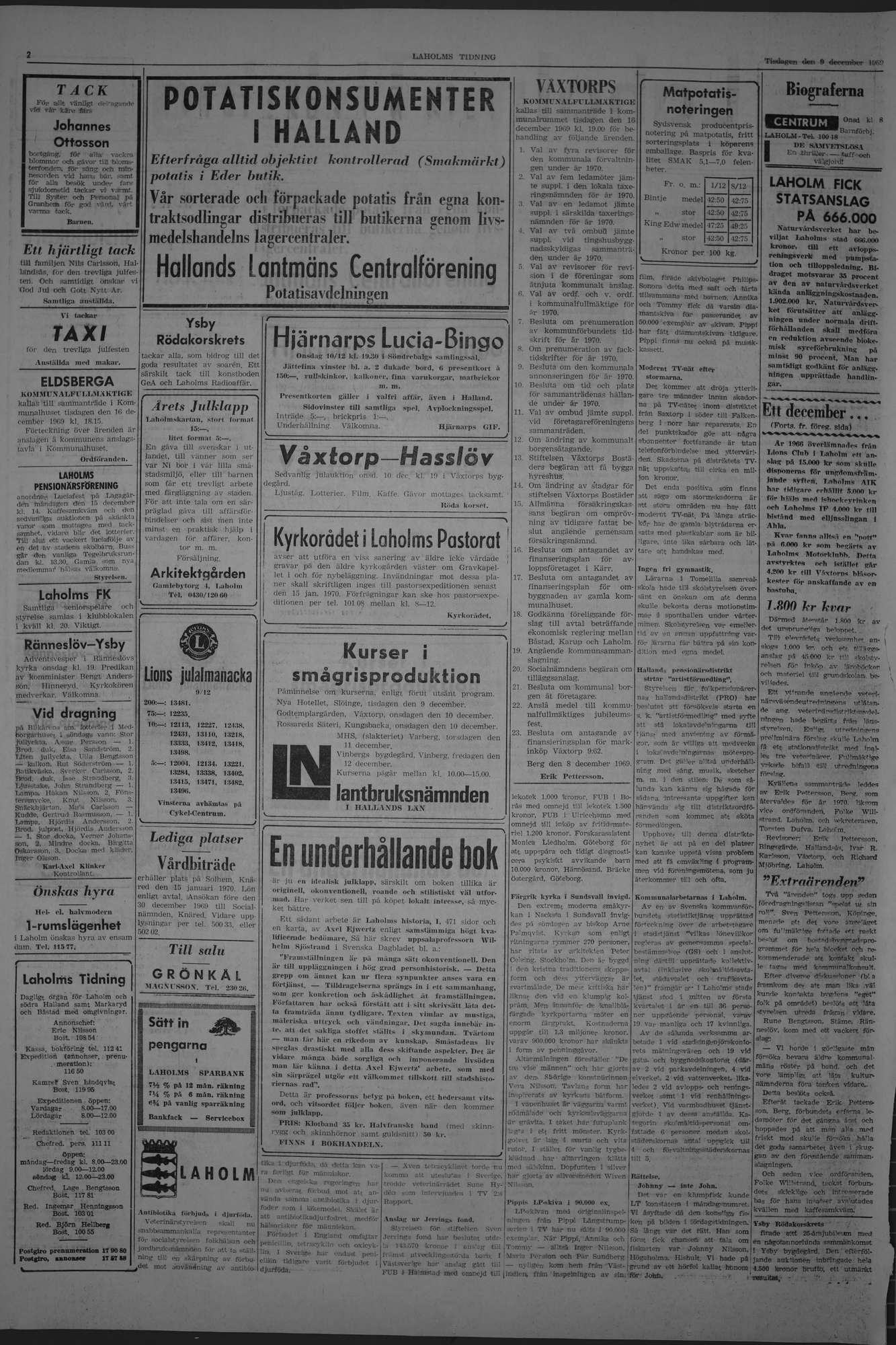 Laholms Tidning Tisdag 9 december 1969, sida 2