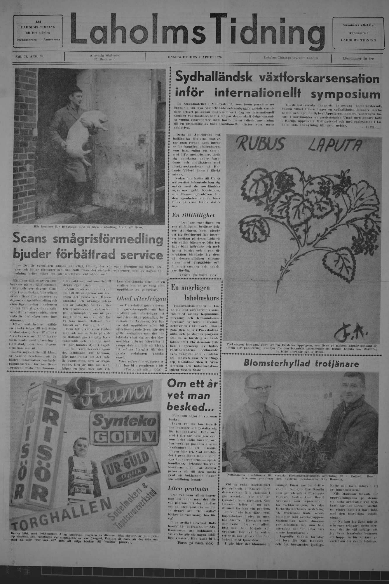 Laholms Tidning Onsdag 1 april 1970, sida 1