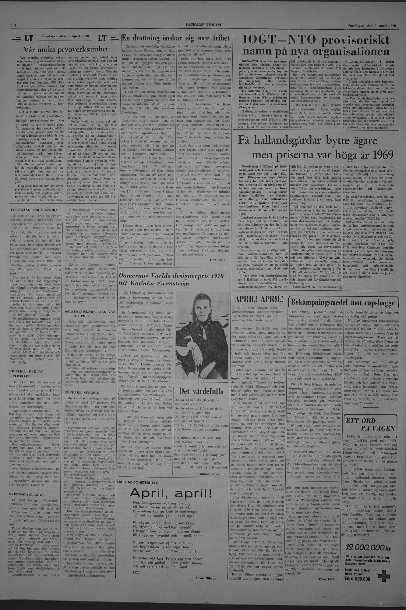 Laholms Tidning Onsdag 1 april 1970, sida 4