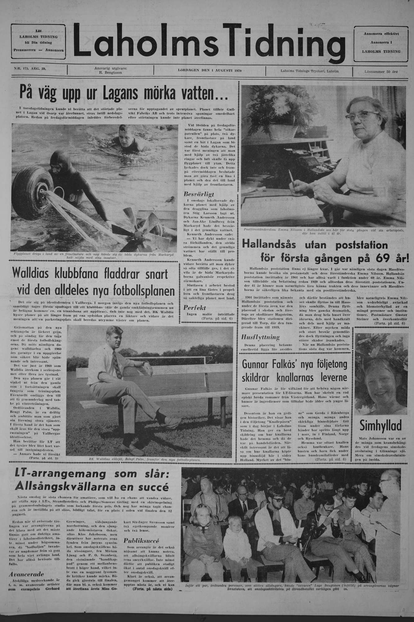 Laholms Tidning Lördag 1 augusti 1970, sida 1