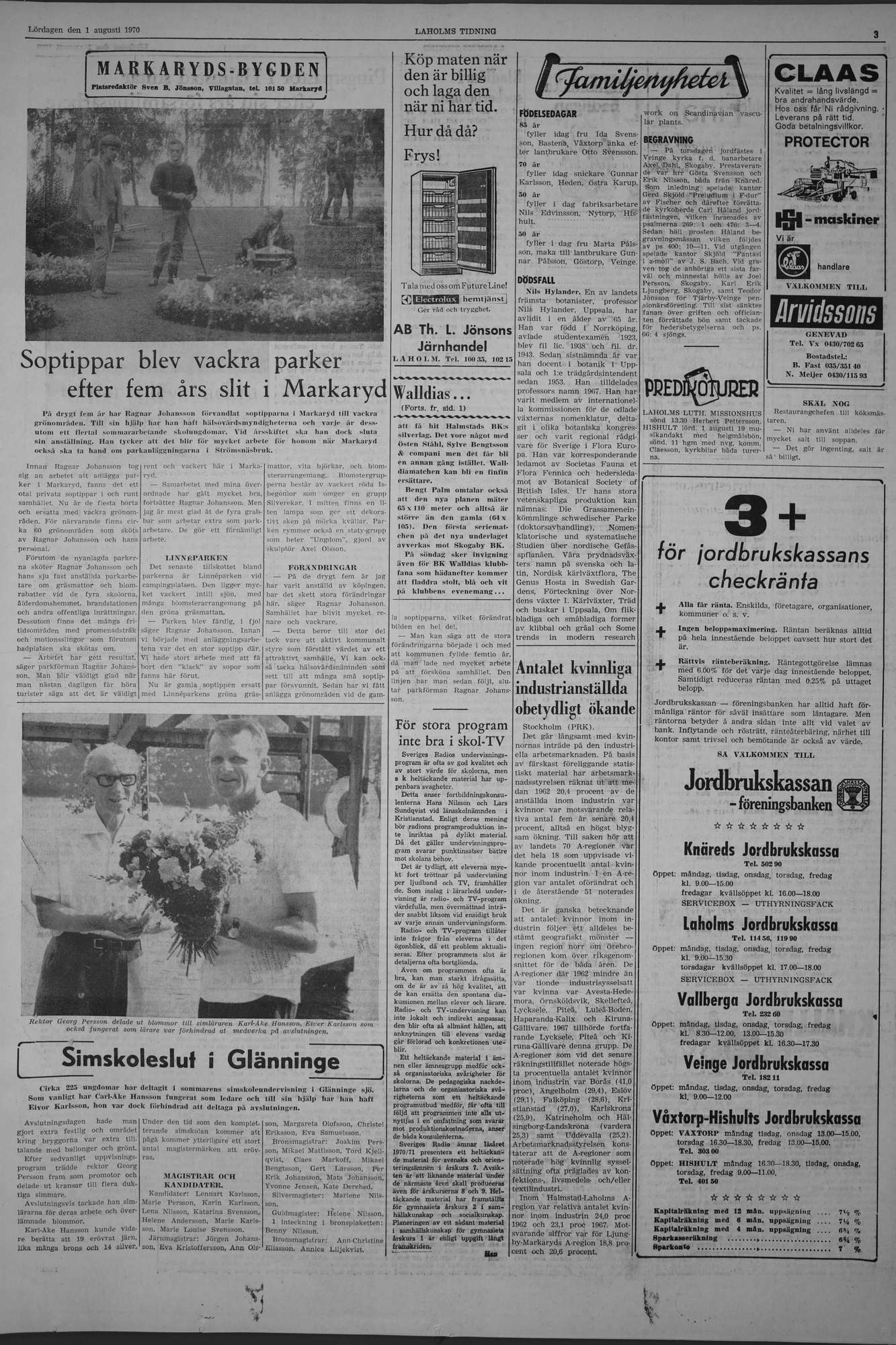 Laholms Tidning Lördag 1 augusti 1970, sida 3