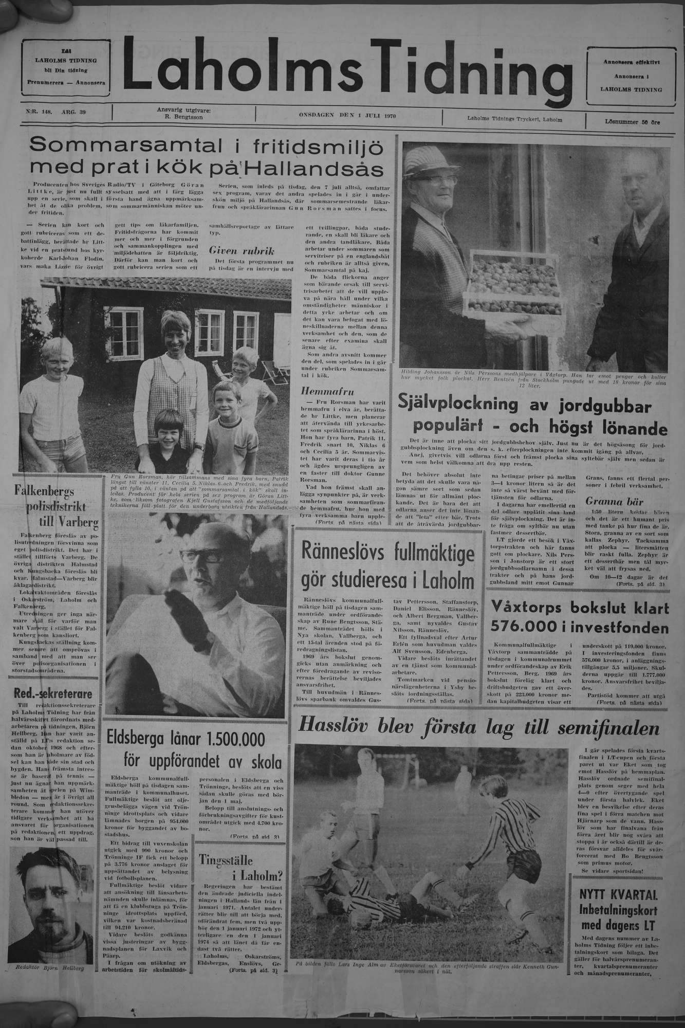 Laholms Tidning Onsdag 1 juli 1970, sida 1