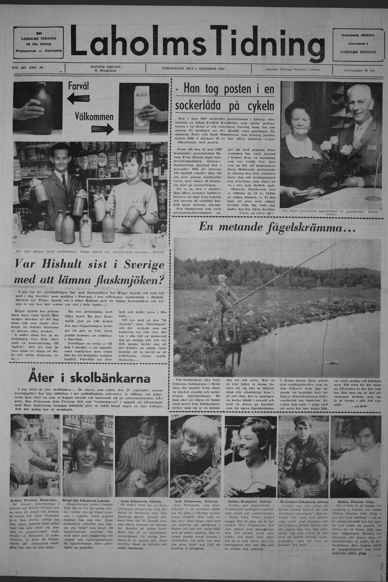 Laholms Tidning Torsdag 1 oktober 1970, sida 1