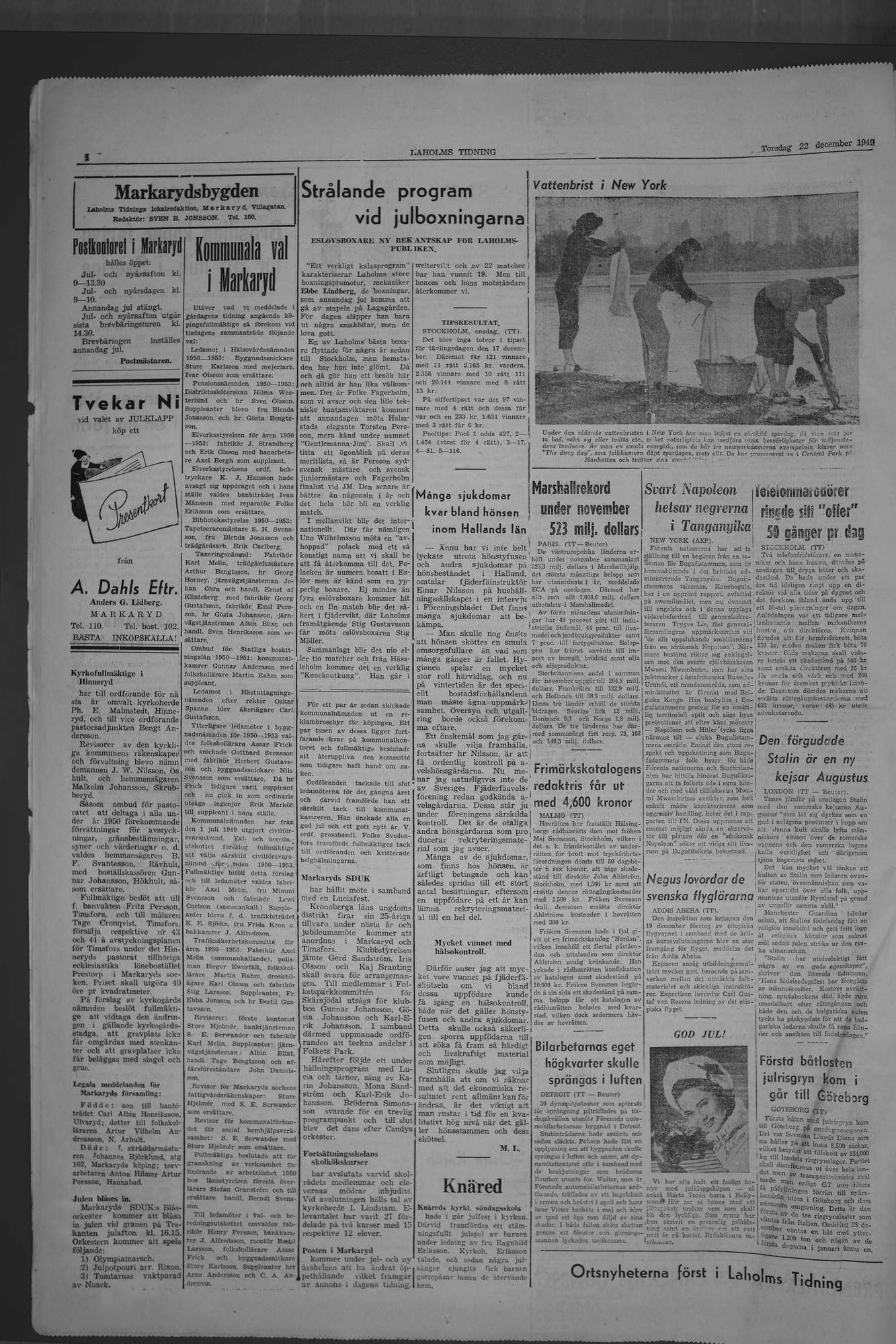Laholms Tidning Torsdag 22 december 1949, sida 4