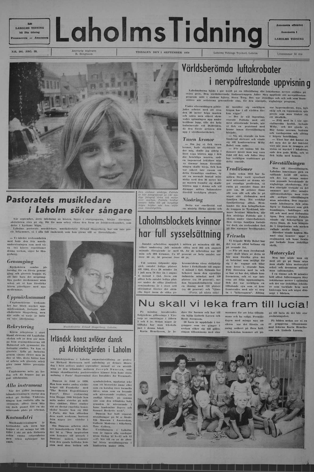 Laholms Tidning Tisdag 1 september 1970, sida 1