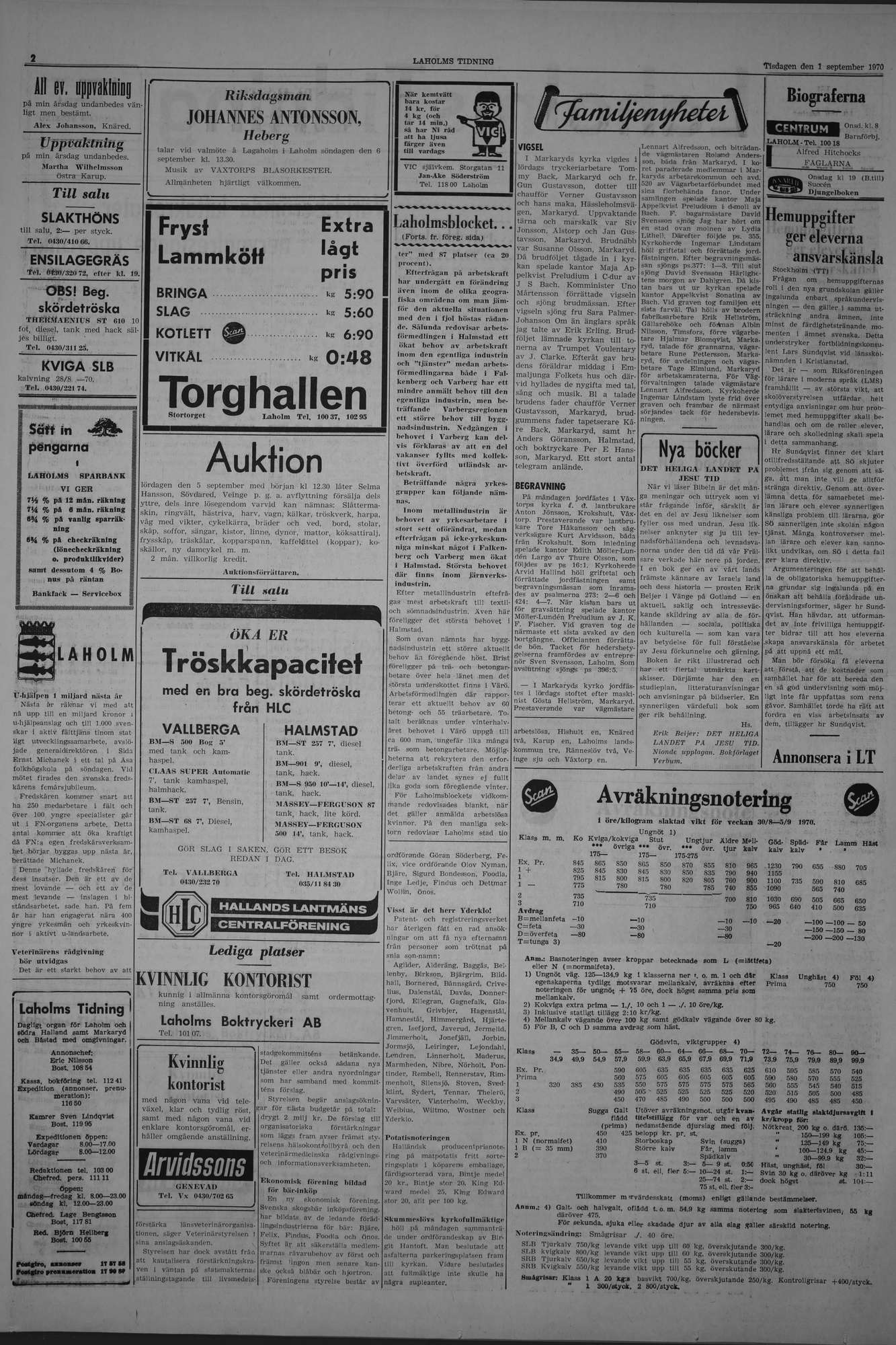 Laholms Tidning Tisdag 1 september 1970, sida 2