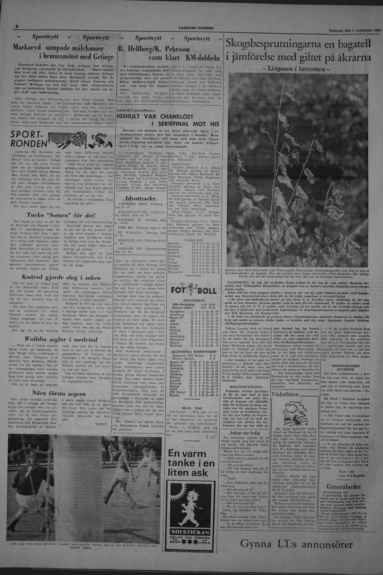 Laholms Tidning Tisdag 1 september 1970, sida 6