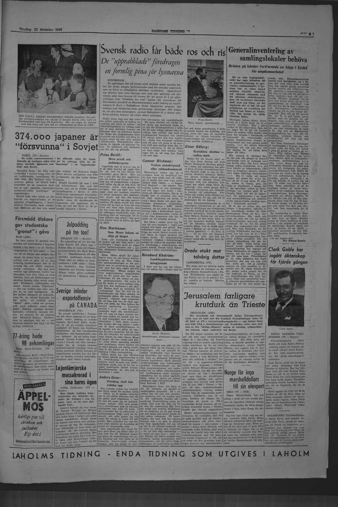Laholms Tidning Torsdag 22 december 1949, sida 5