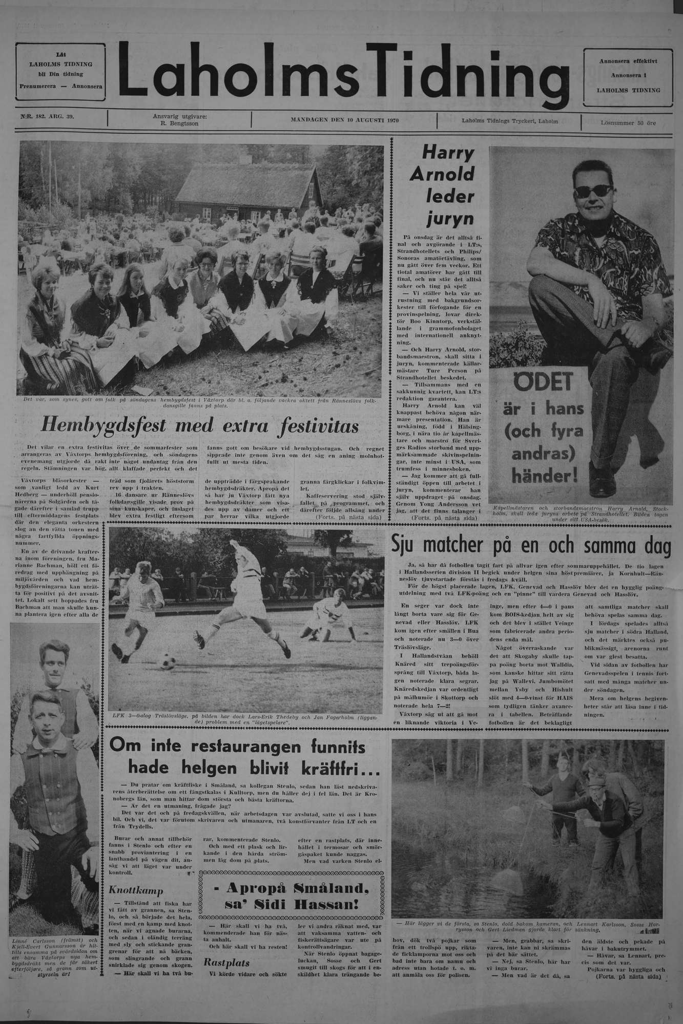 Laholms Tidning Måndag 10 augusti 1970, sida 1