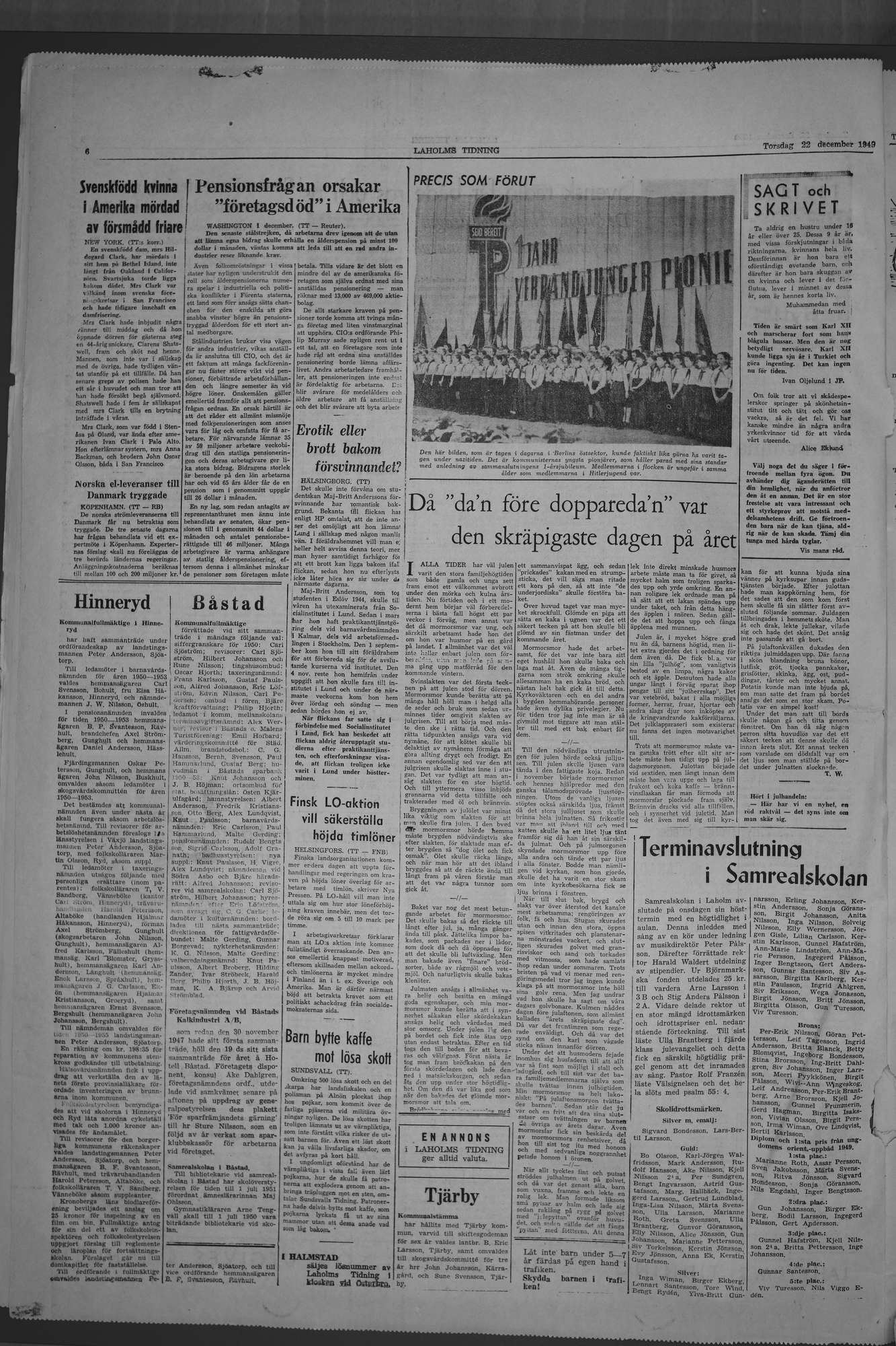 Laholms Tidning Torsdag 22 december 1949, sida 6
