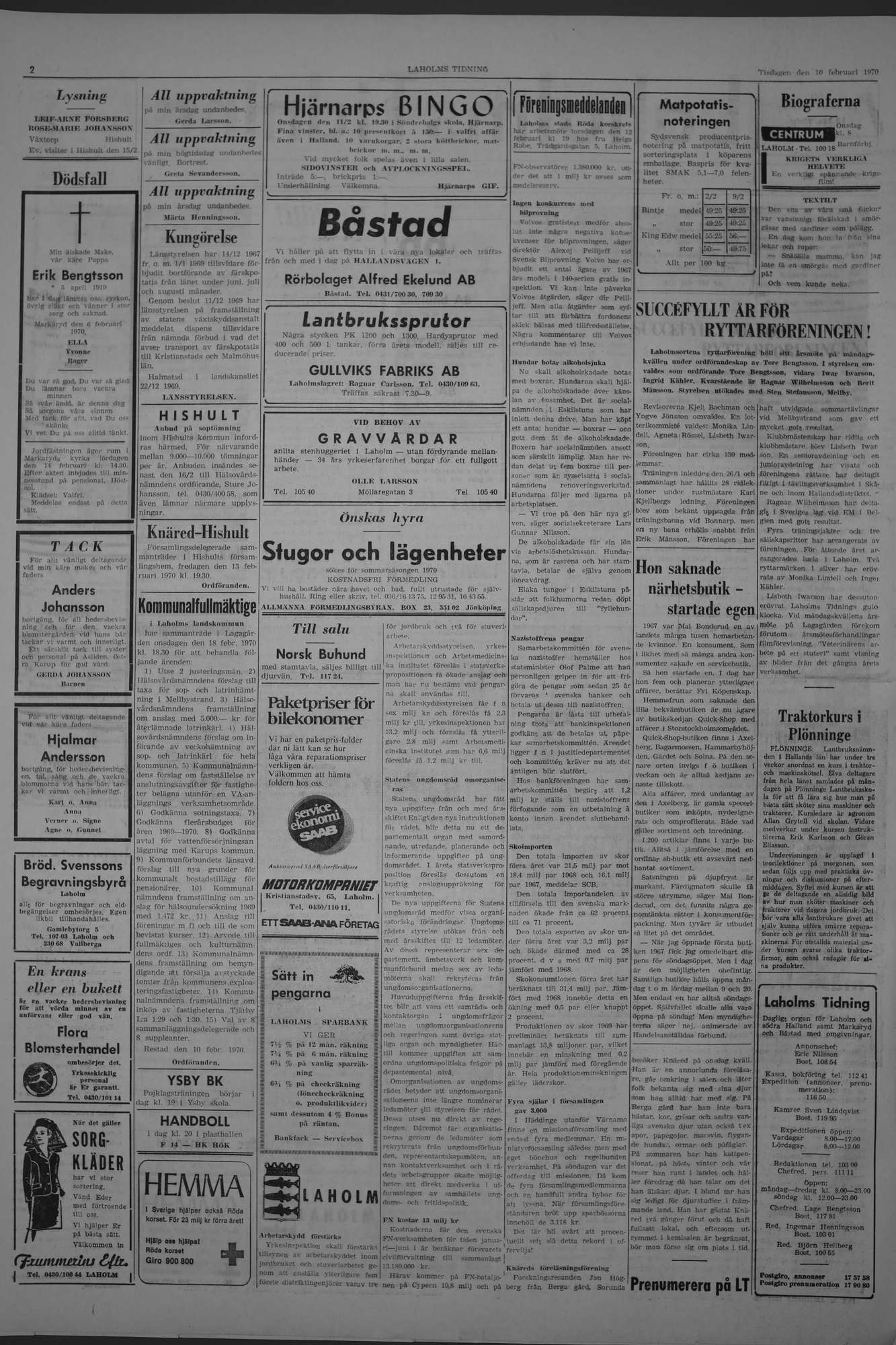 Laholms Tidning Tisdag 10 februari 1970, sida 2