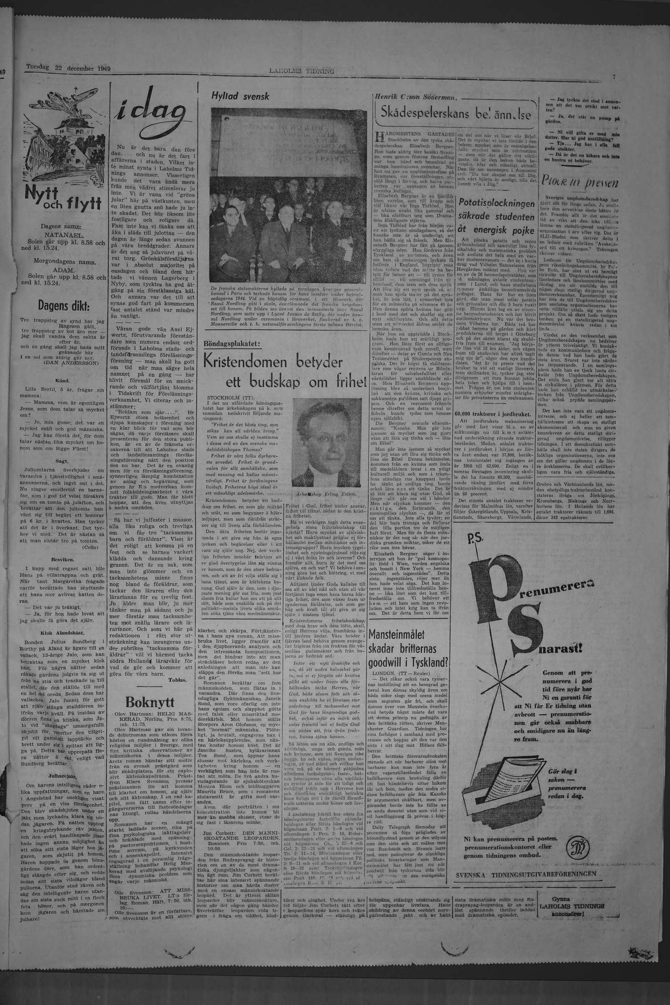 Laholms Tidning Torsdag 22 december 1949, sida 7
