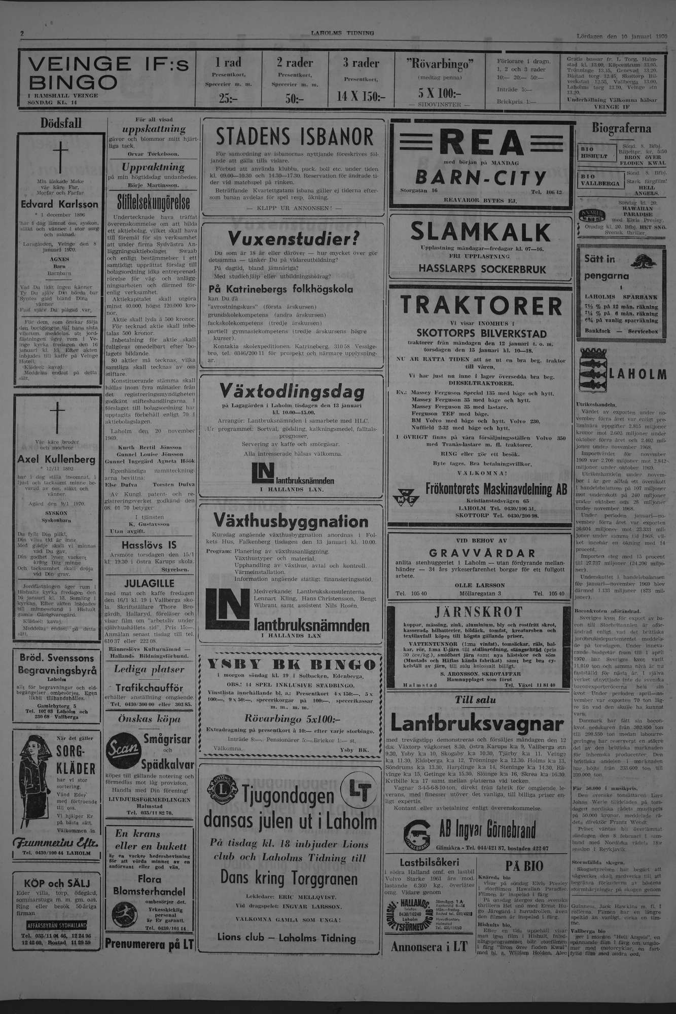 Laholms Tidning Lördag 10 januari 1970, sida 2