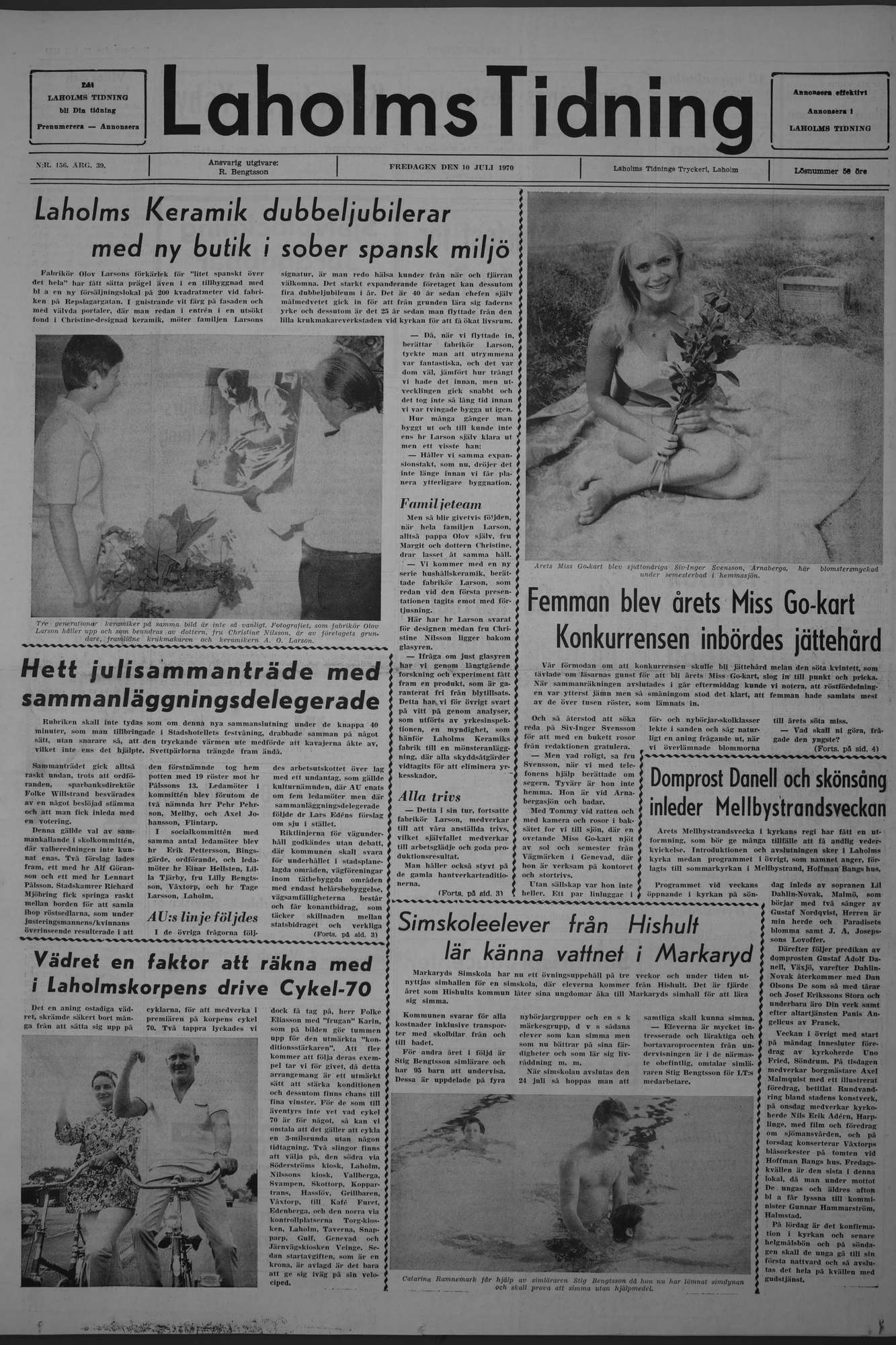 Laholms Tidning Fredag 10 juli 1970, sida 1