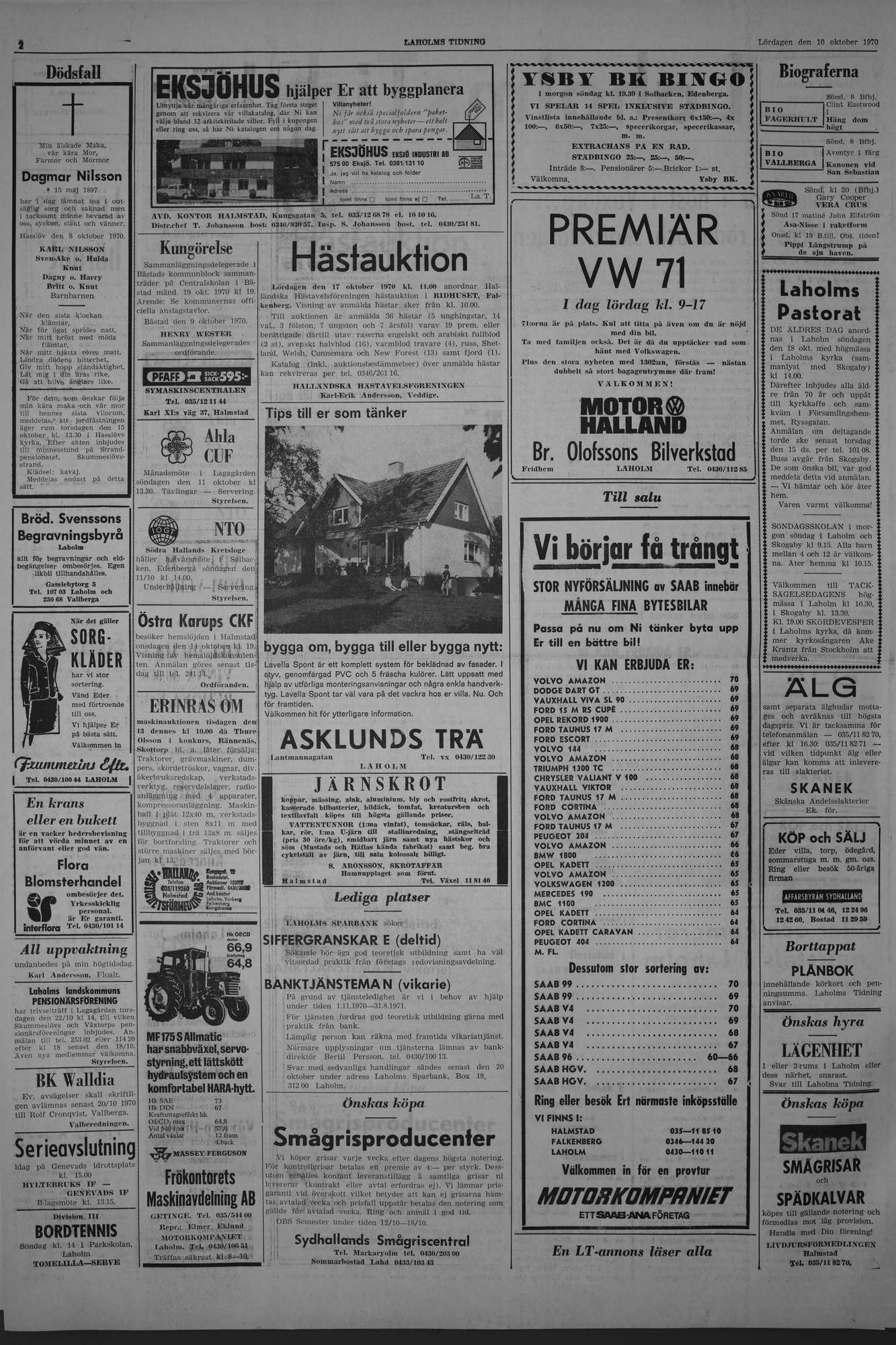 Laholms Tidning Lördag 10 oktober 1970, sida 2