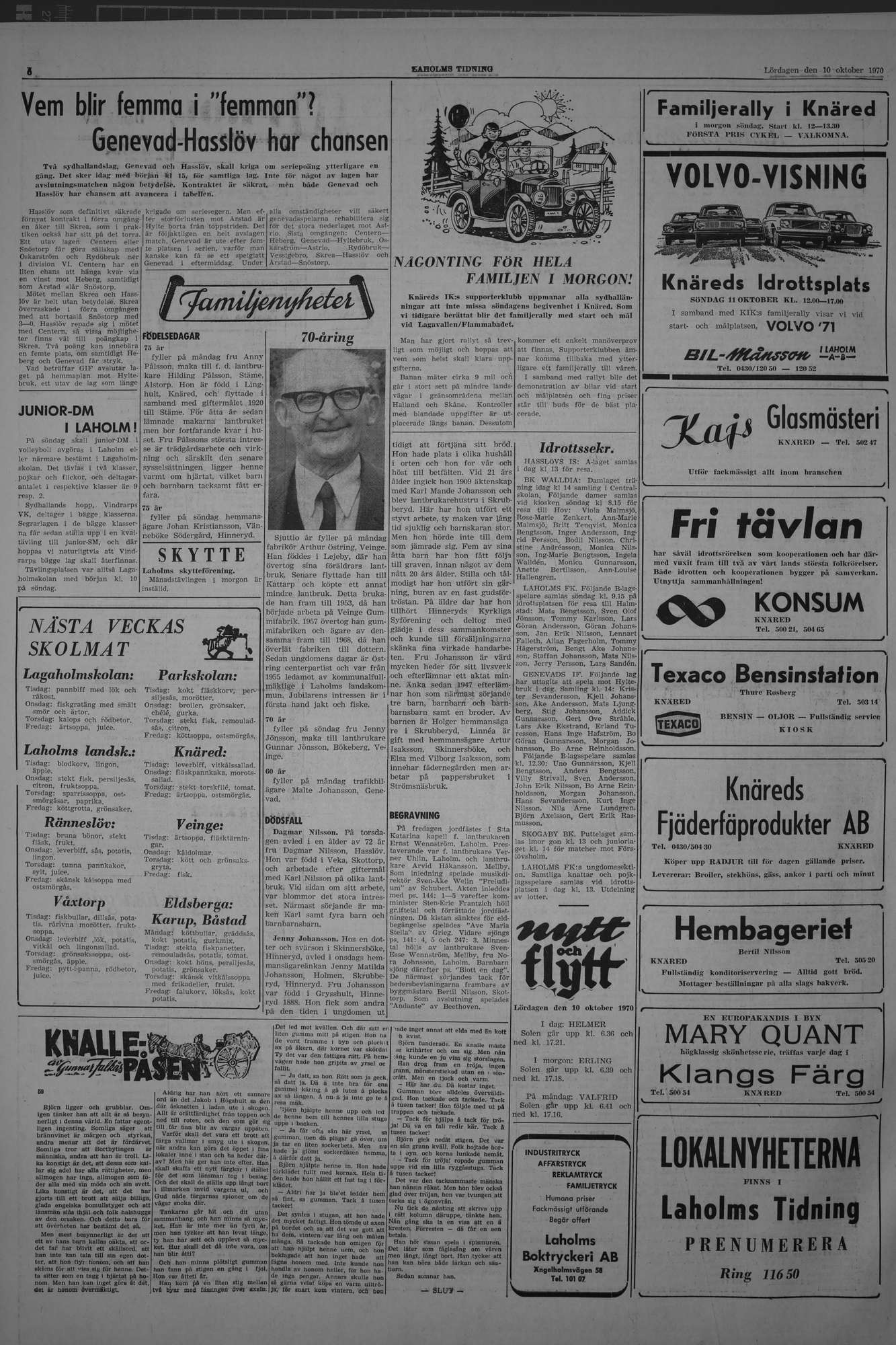 Laholms Tidning Lördag 10 oktober 1970, sida 6