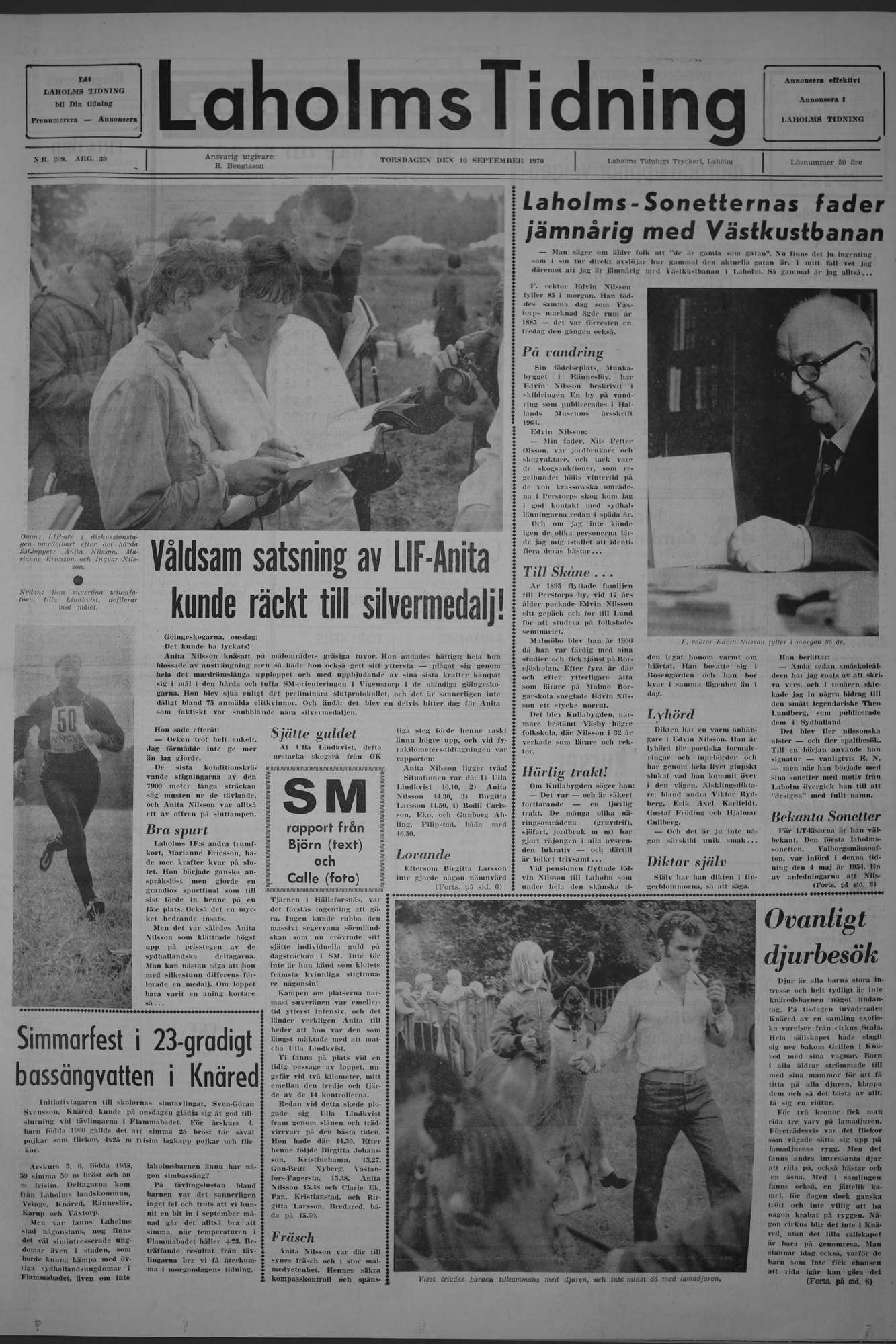 Laholms Tidning Torsdag 10 september 1970, sida 1