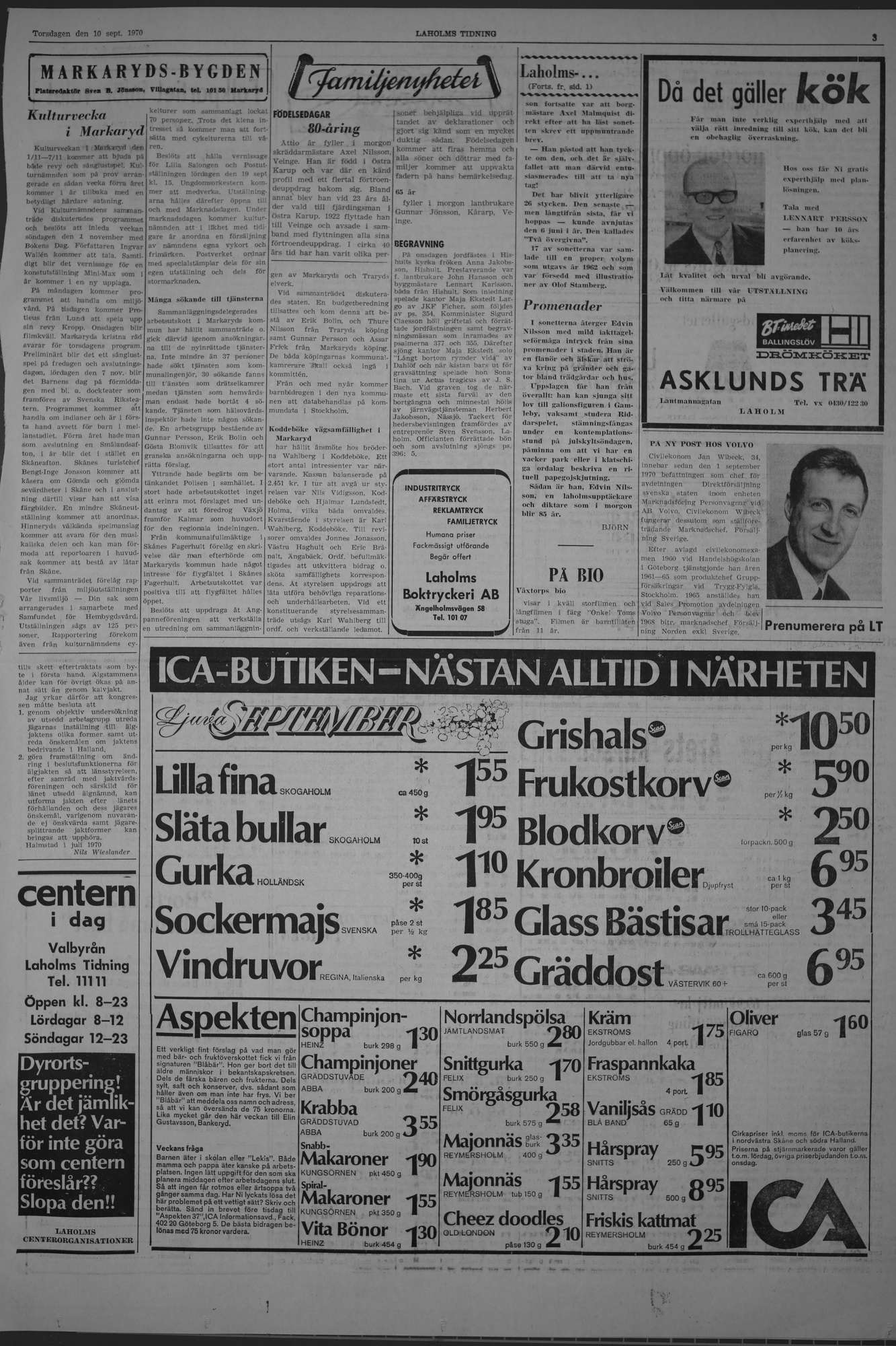 Laholms Tidning Torsdag 10 september 1970, sida 3