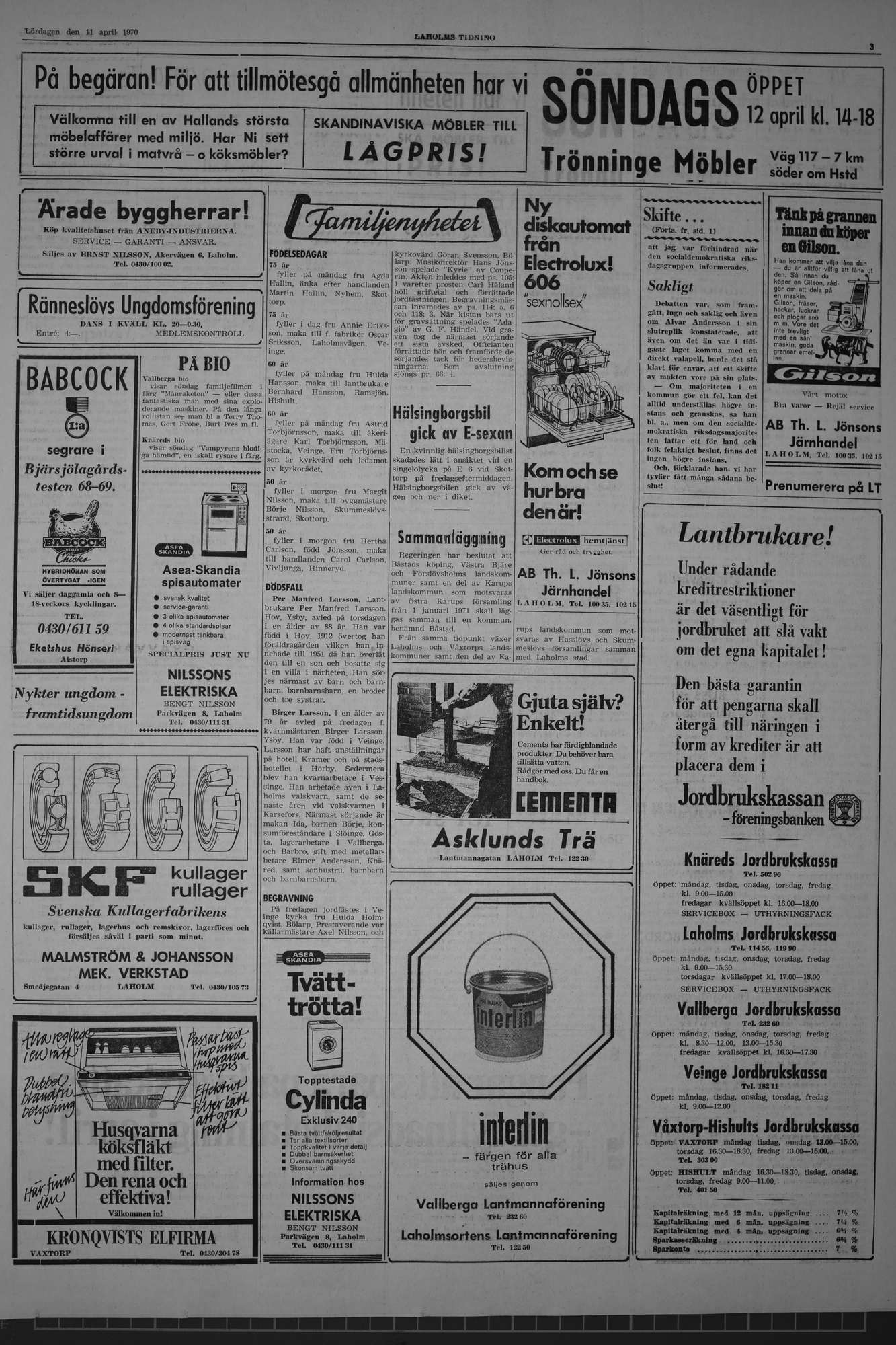 Laholms Tidning Lördag 11 april 1970, sida 3
