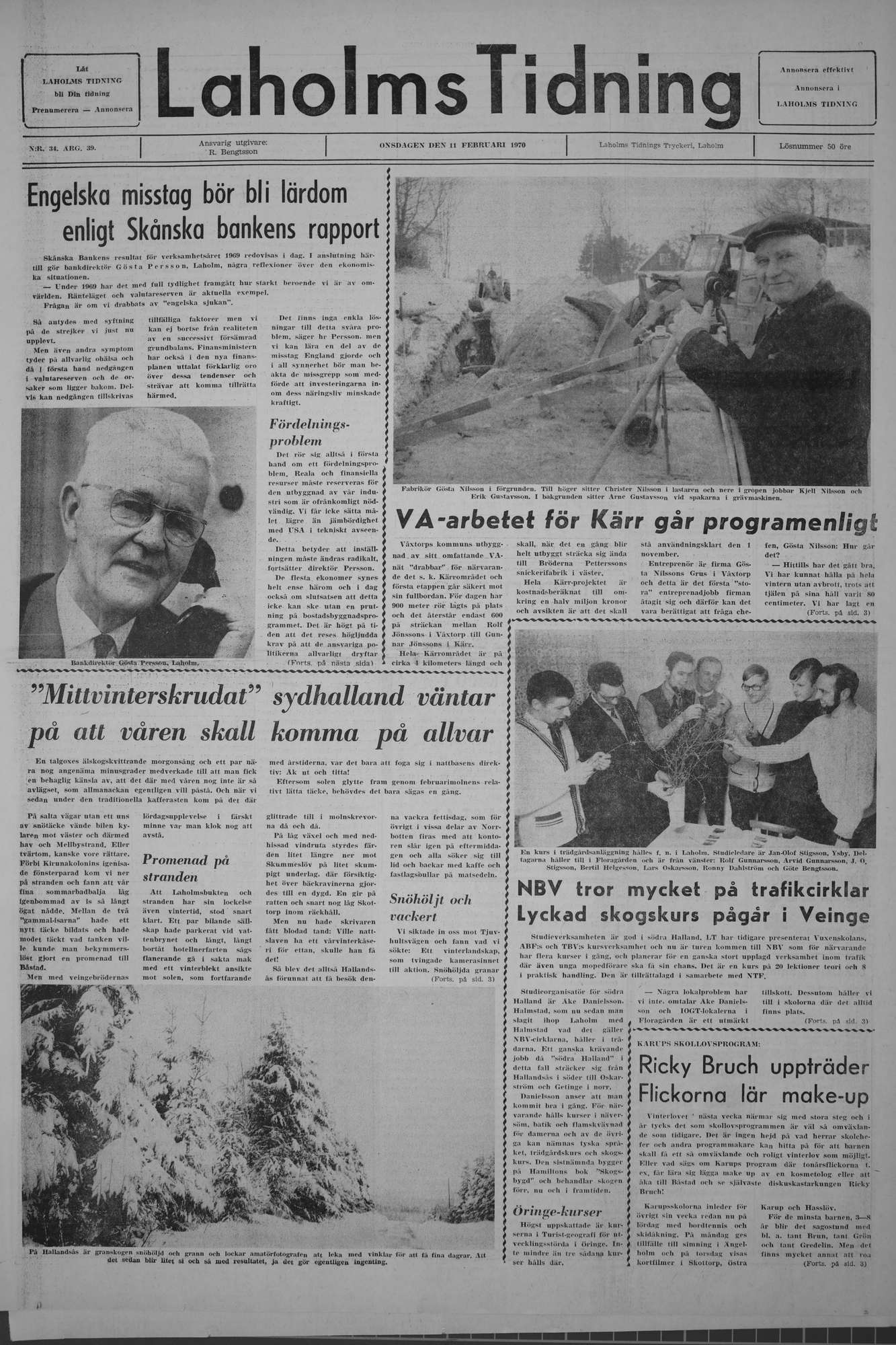 Laholms Tidning Onsdag 11 februari 1970, sida 1