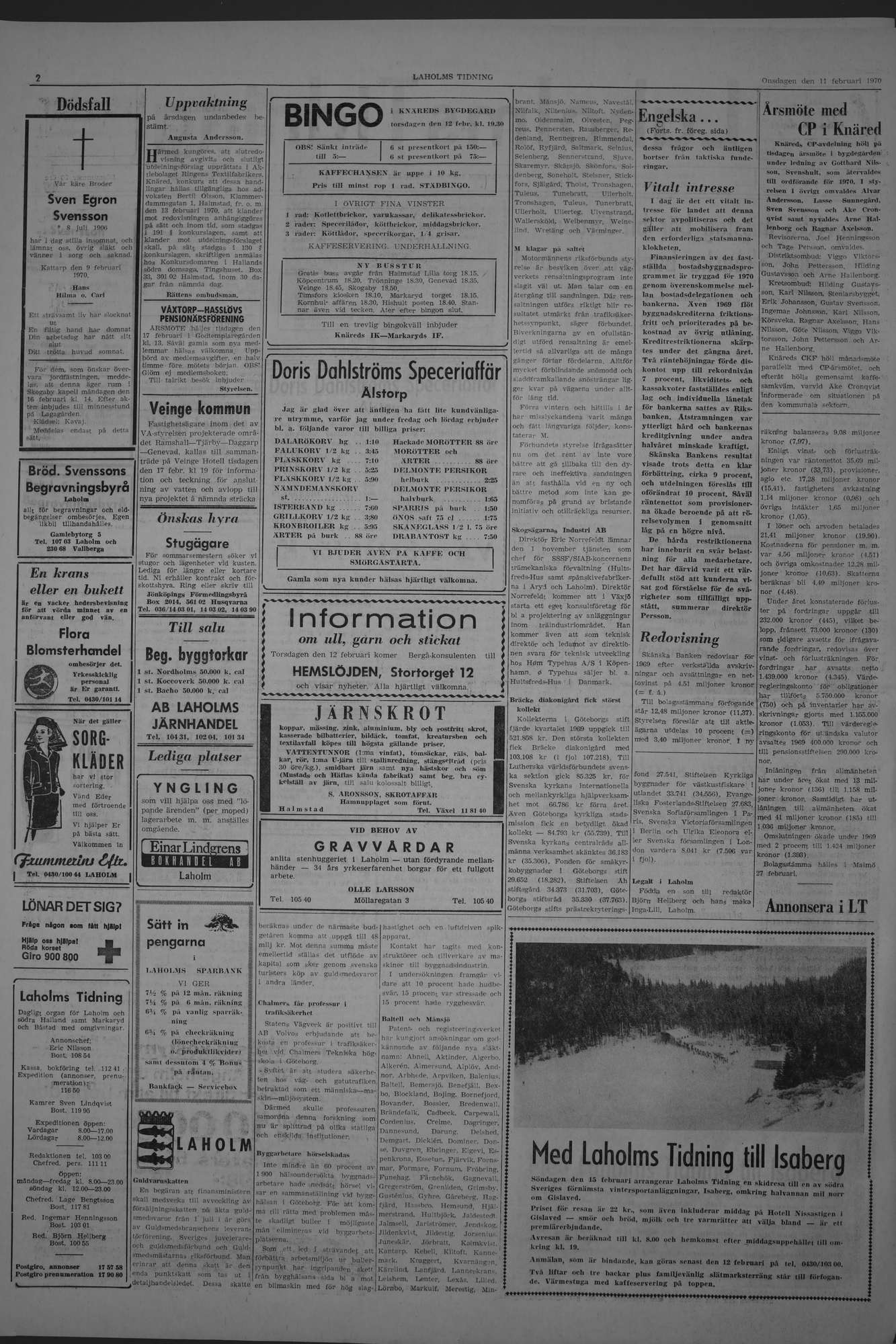 Laholms Tidning Onsdag 11 februari 1970, sida 2