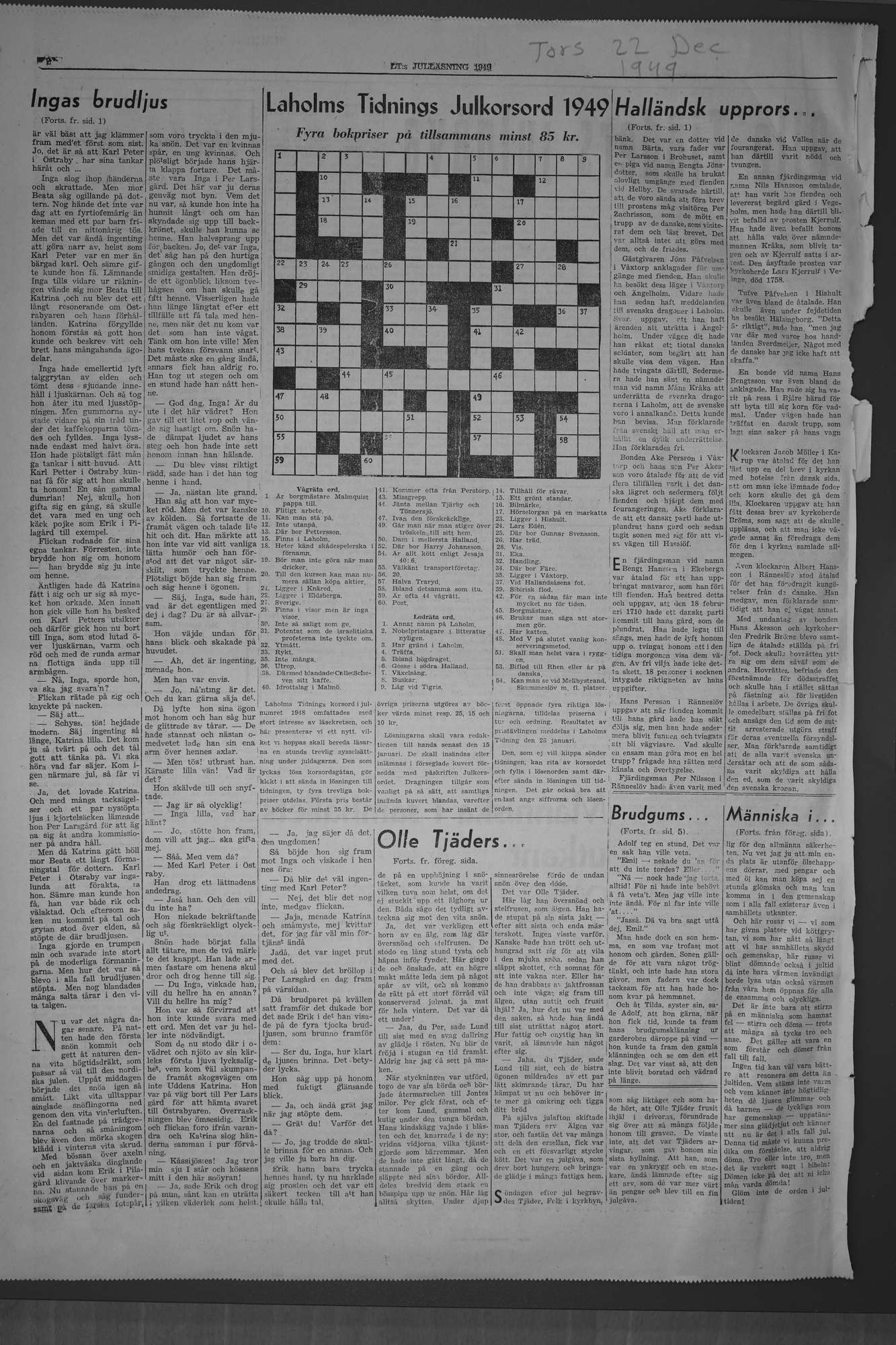 Laholms Tidning Torsdag 22 december 1949, sida 16