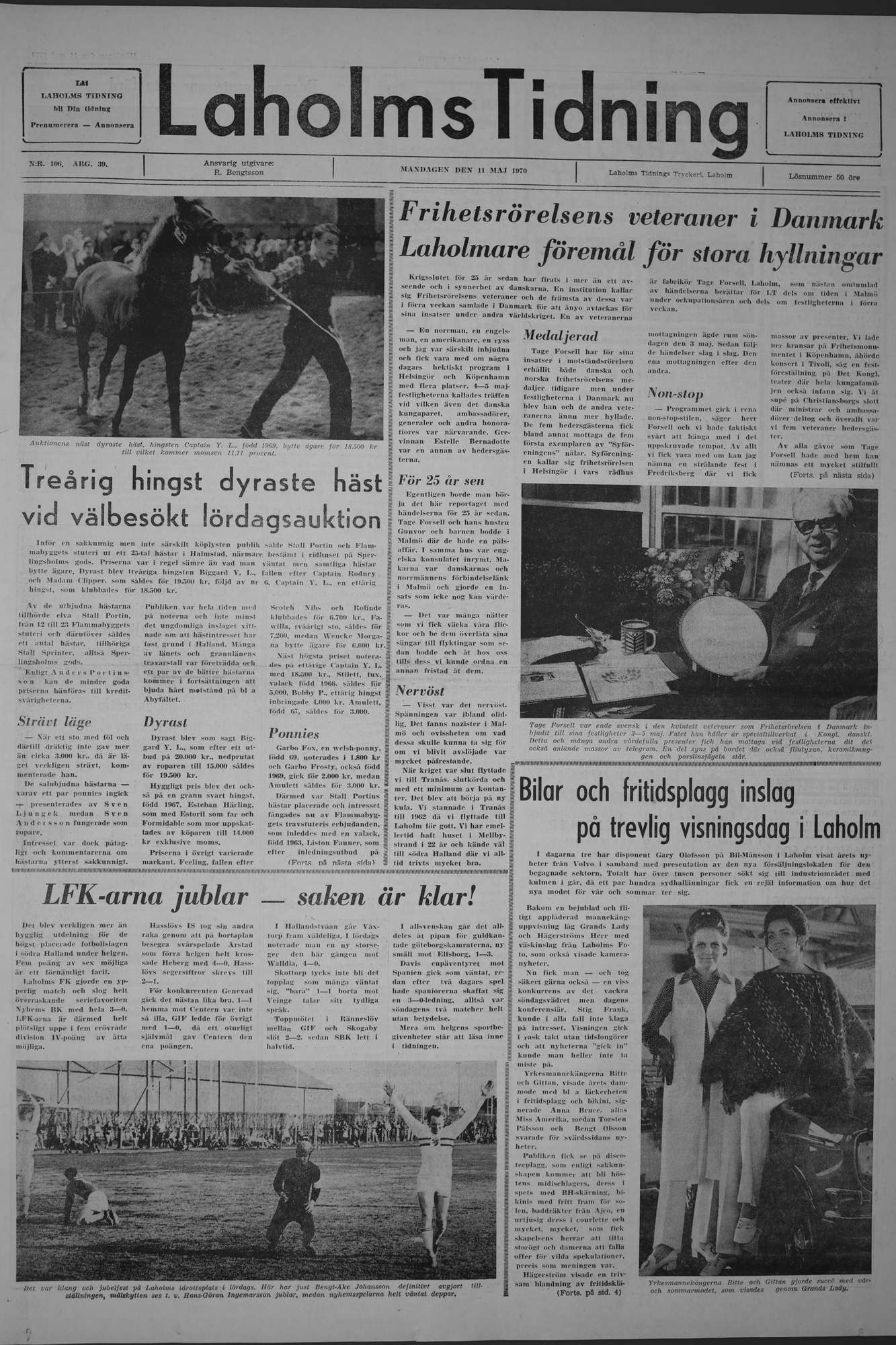 Laholms Tidning Måndag 11 maj 1970, sida 1