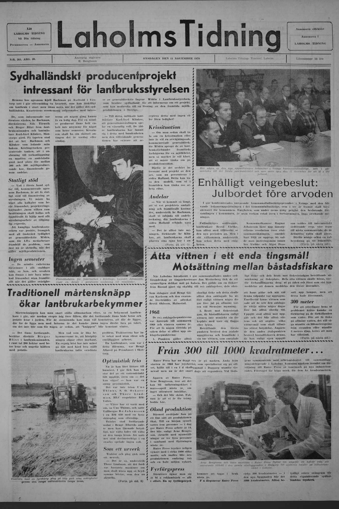 Laholms Tidning Onsdag 11 november 1970, sida 1