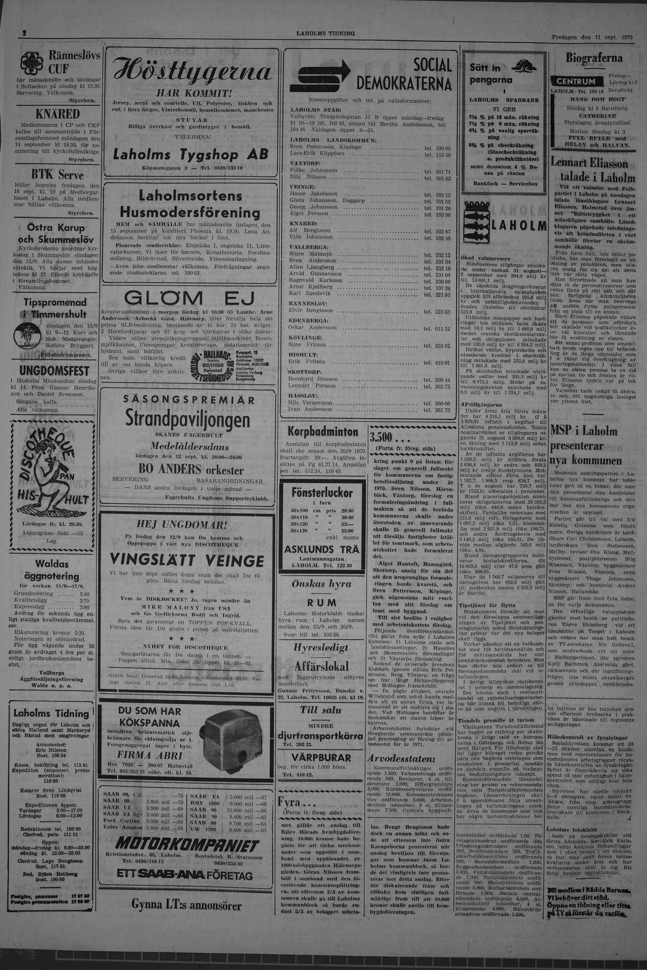 Laholms Tidning Fredag 11 september 1970, sida 2